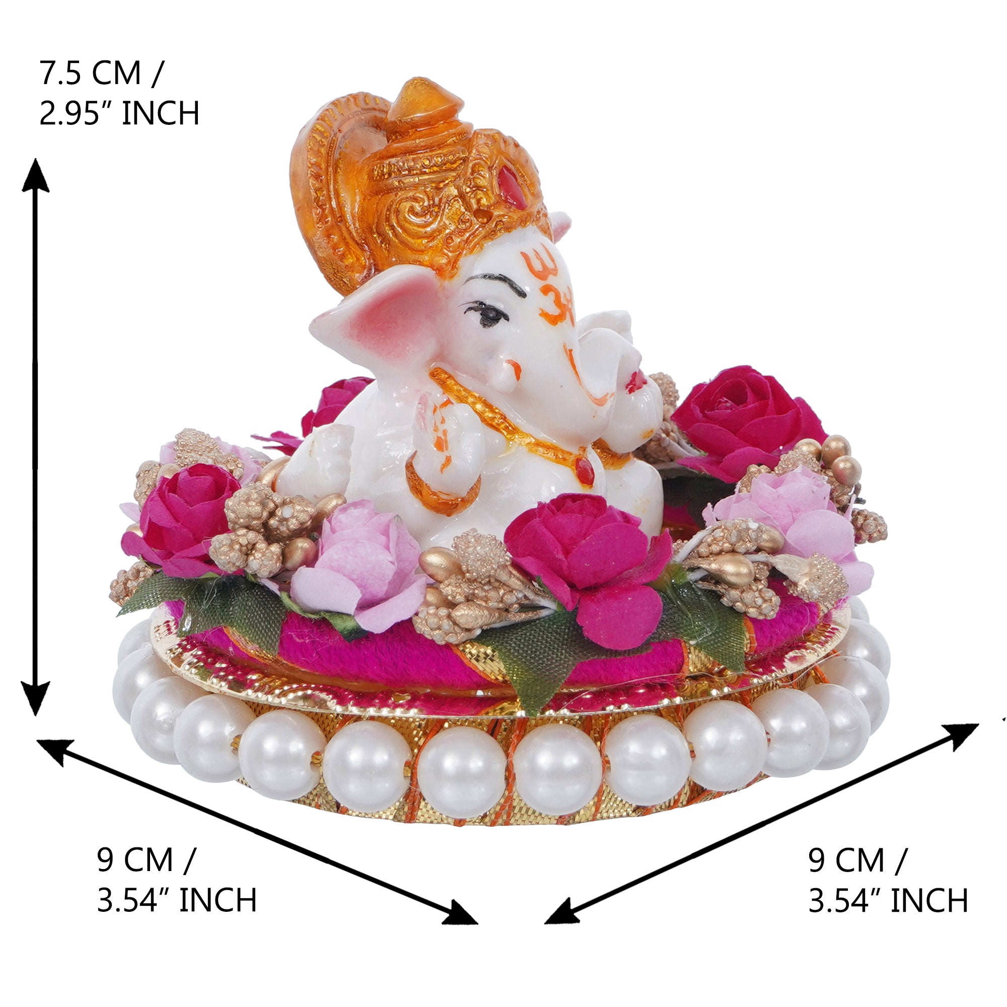 Lord Ganesha Idol On Decorative Handcrafted Colorful Flowers Plate 3