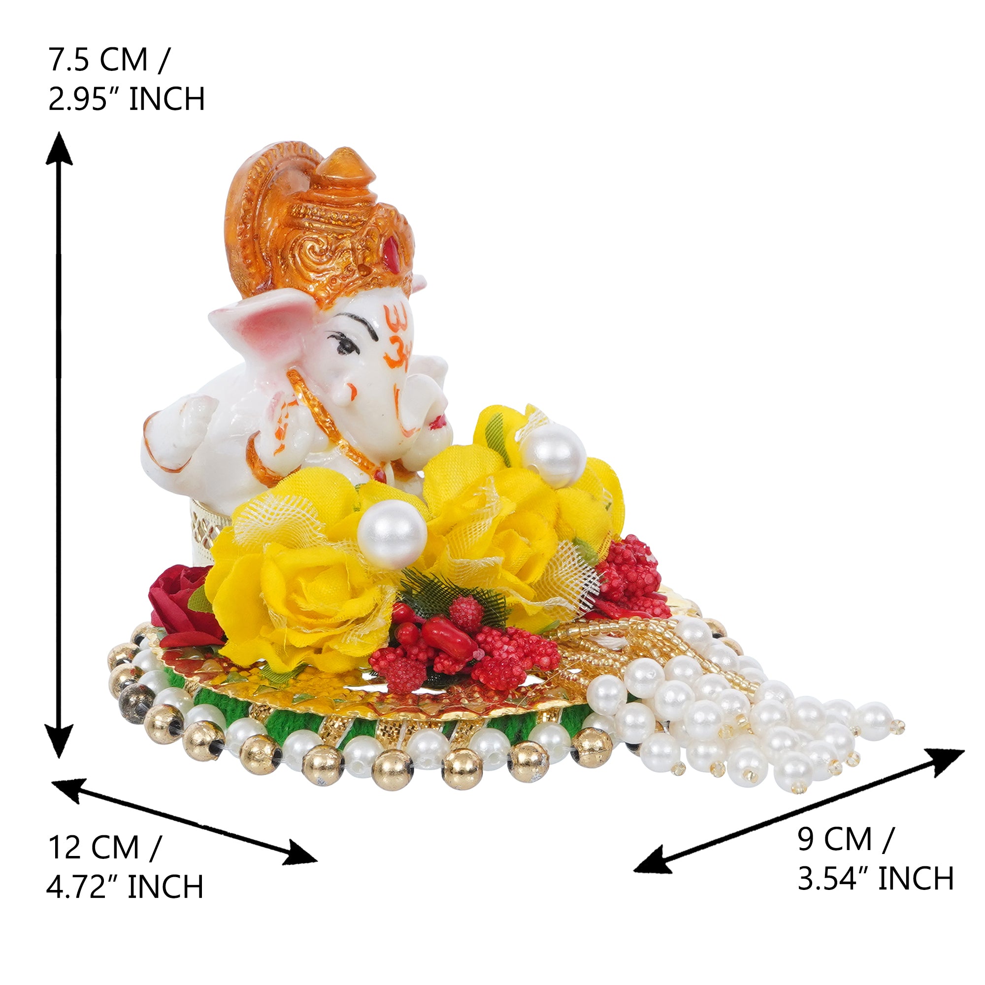 Lord Ganesha Idol on Decorative Handcrafted Plate with Colorful Flowers 3
