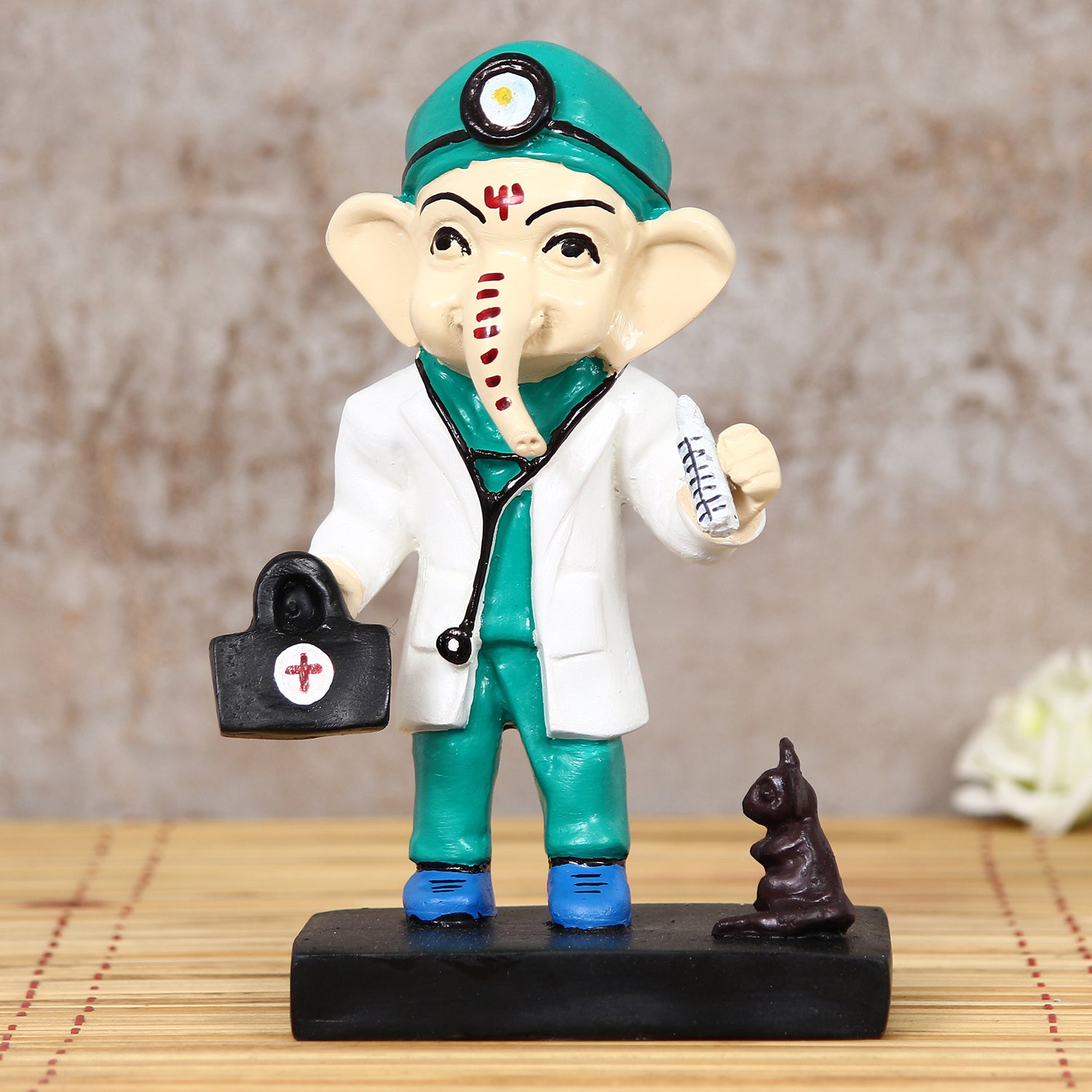 Polyresin Decorative Lord Ganesha Idol in Doctor Avatar (Green, White, Black and Blue) 1
