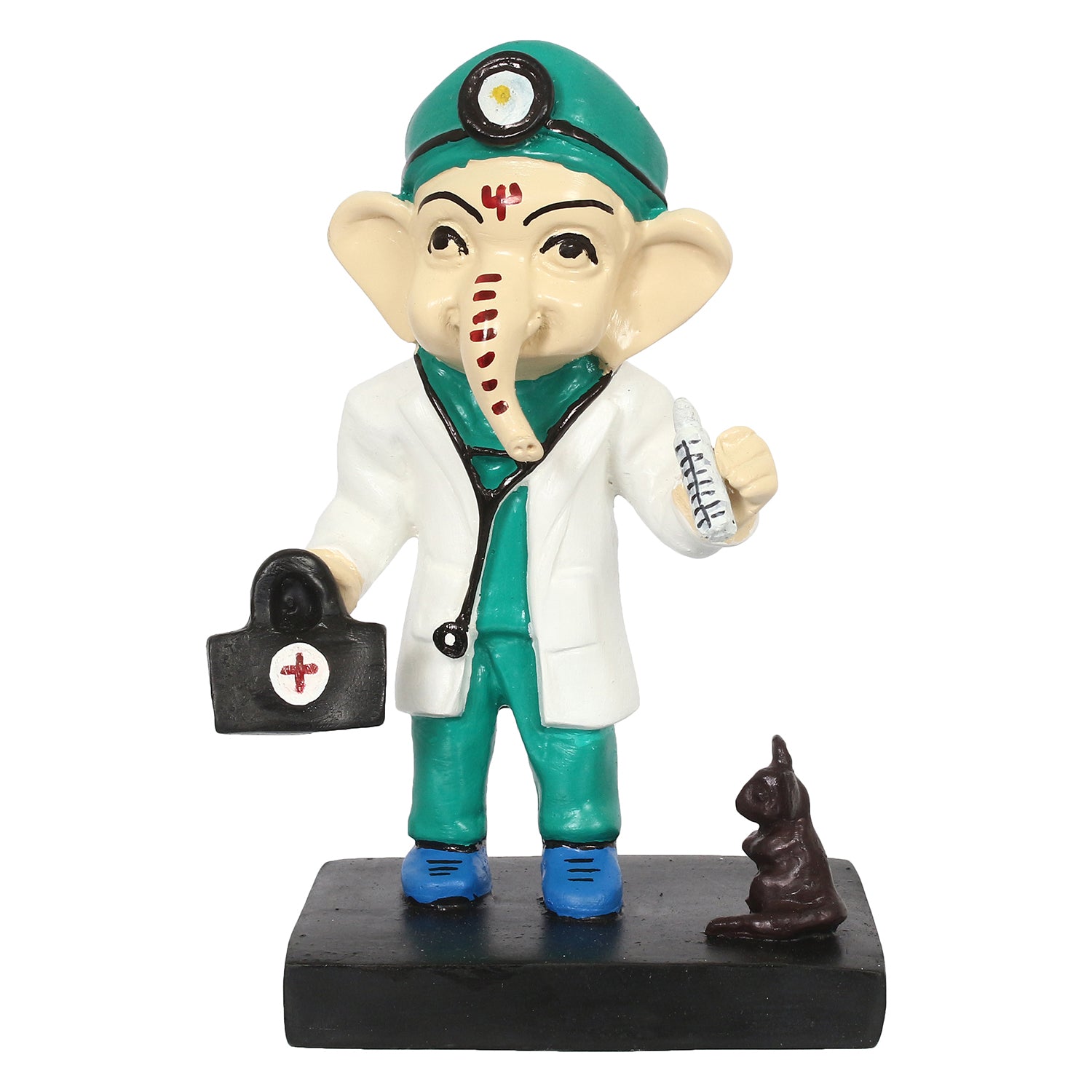 Polyresin Decorative Lord Ganesha Idol in Doctor Avatar (Green, White, Black and Blue) 2