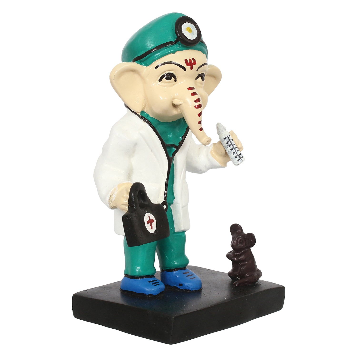 Polyresin Decorative Lord Ganesha Idol in Doctor Avatar (Green, White, Black and Blue) 4