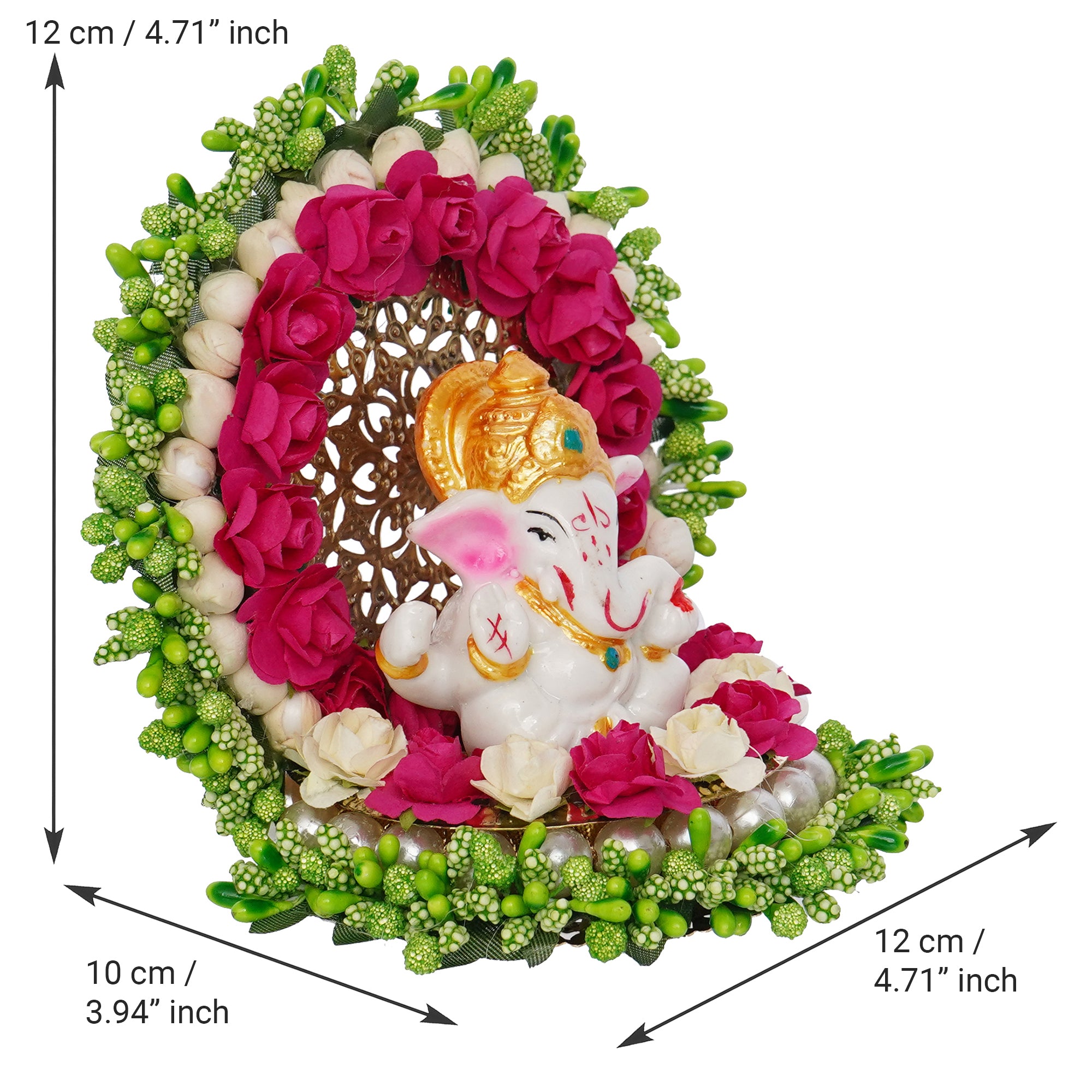 Designer Handcrafted Premium Bhaiya Bhabhi Rakhi with Lord Ganesha Idol on Decorative Handcrafted Green Floral Plate for Home and Car and Roli Chawal Pack 3