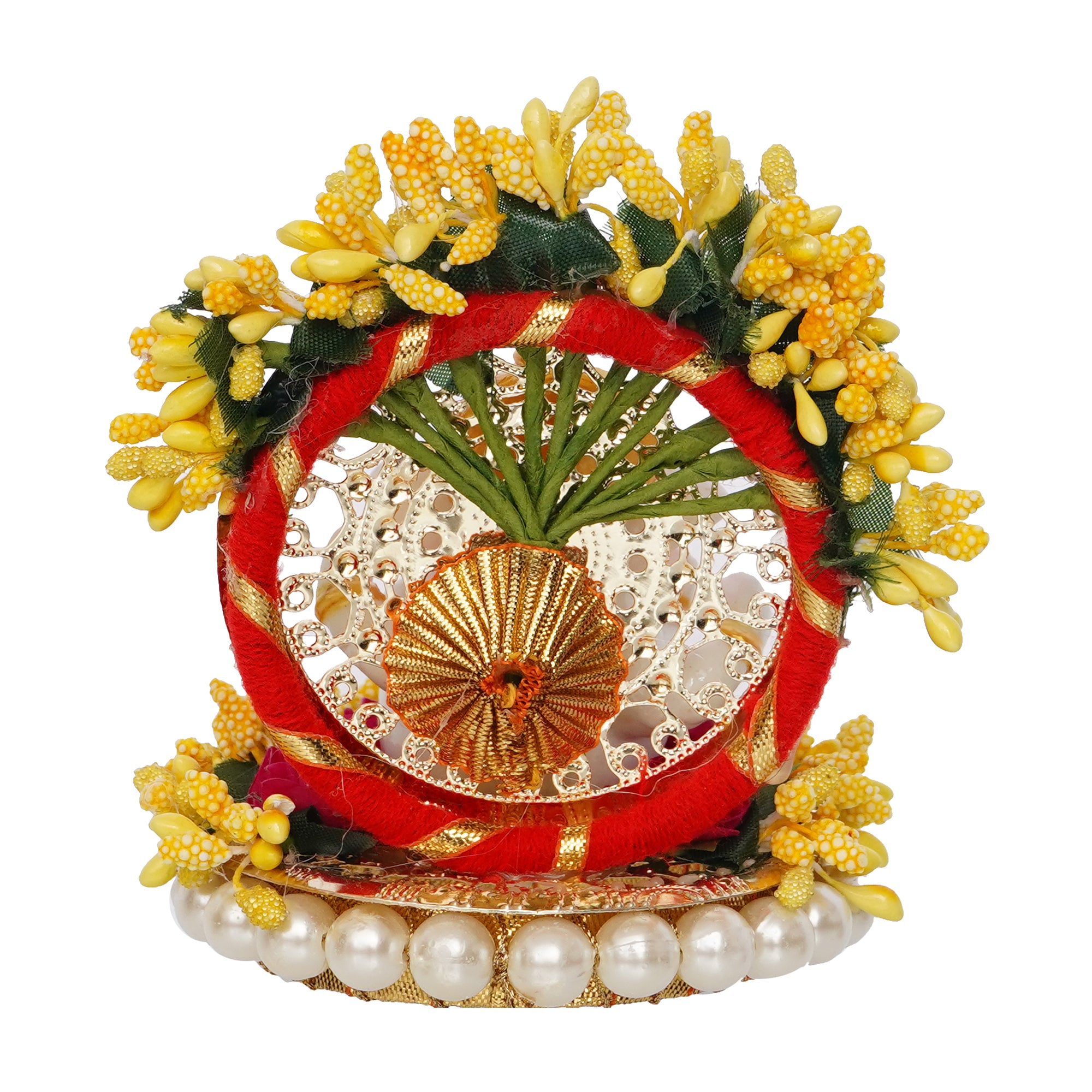 Polyresin Lord Ganesha Idol on Handcrafted Yellow Floral Plate for Home and Car Dashboard 6