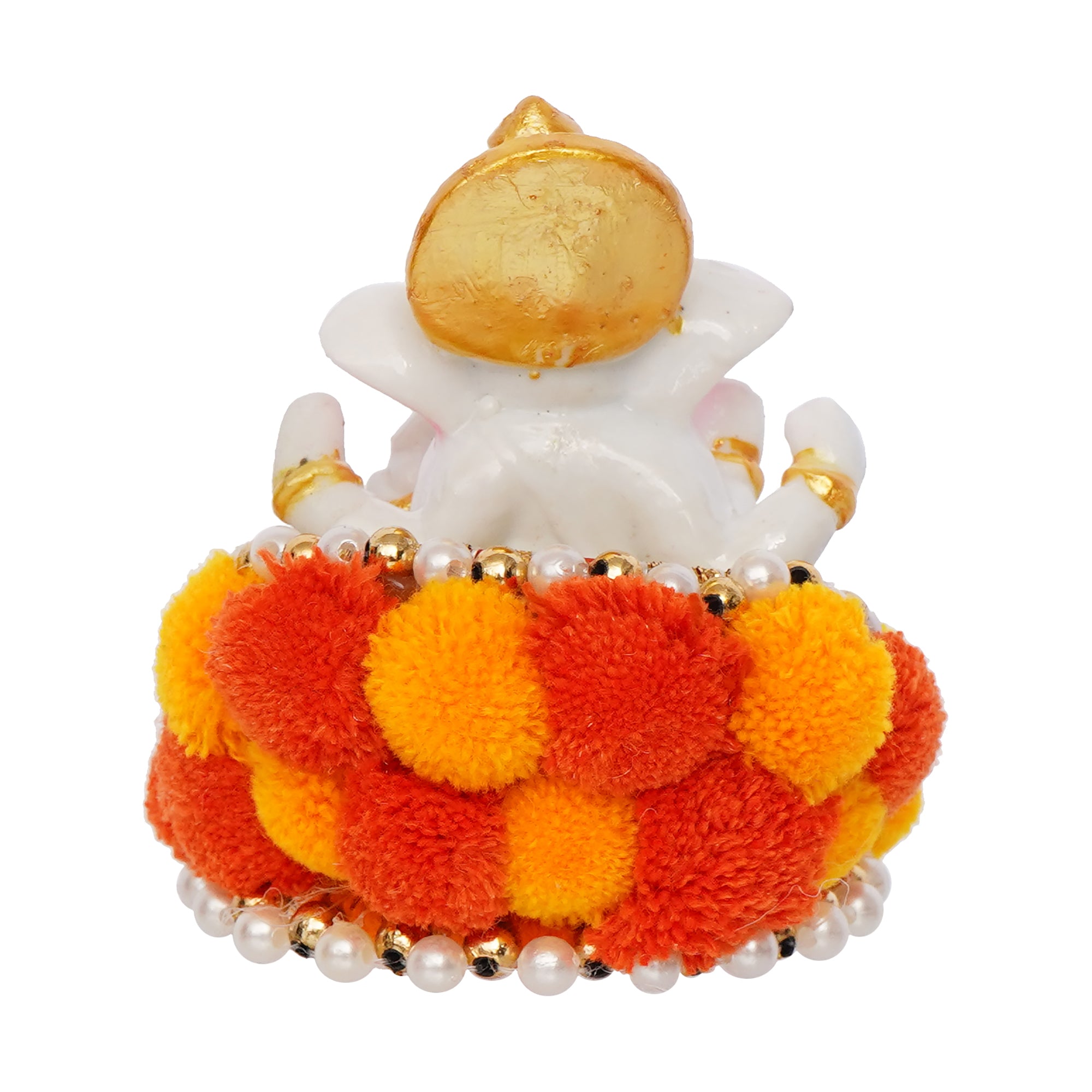 Polyresin Lord Ganesha Idol on Decorative Handcrafted Floral Plate for Home and Car Dashboard 6