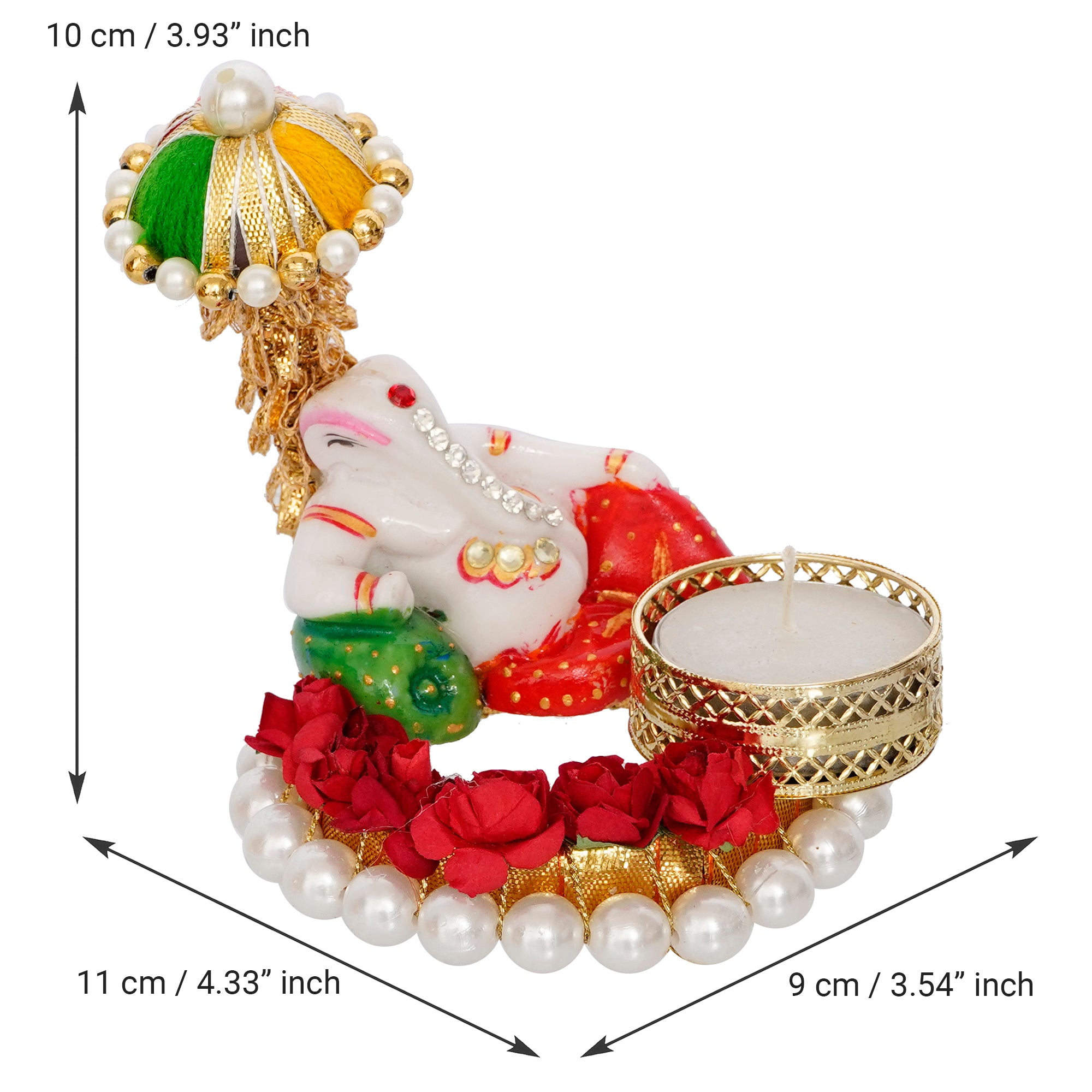 Lord Ganesha Idol on Decorative Handcrafted Floral Plate for Home and Car 3