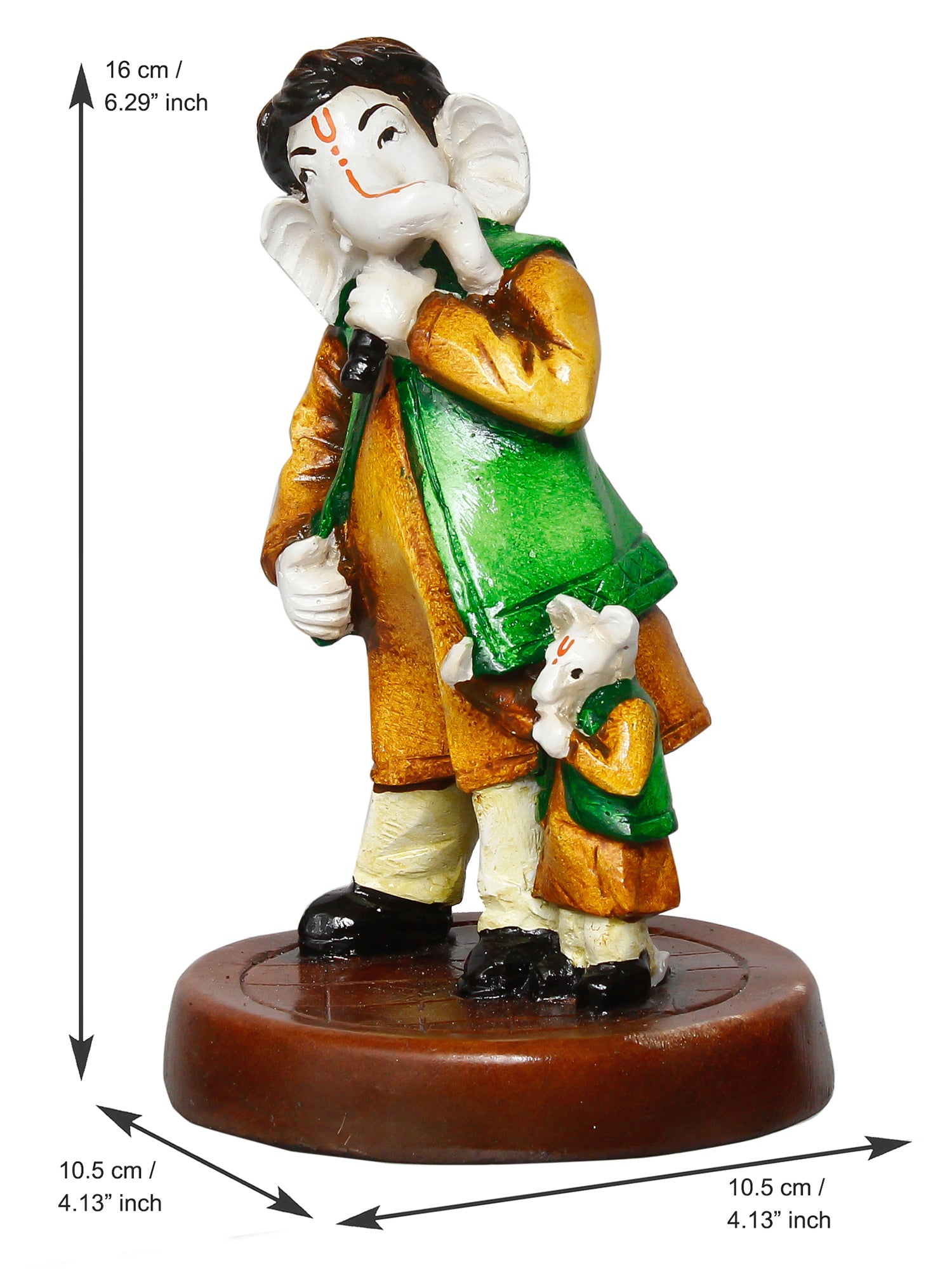 Orange and Green Handcrafted Polyresin Lord Ganesha Idol Singing with Mushak 3