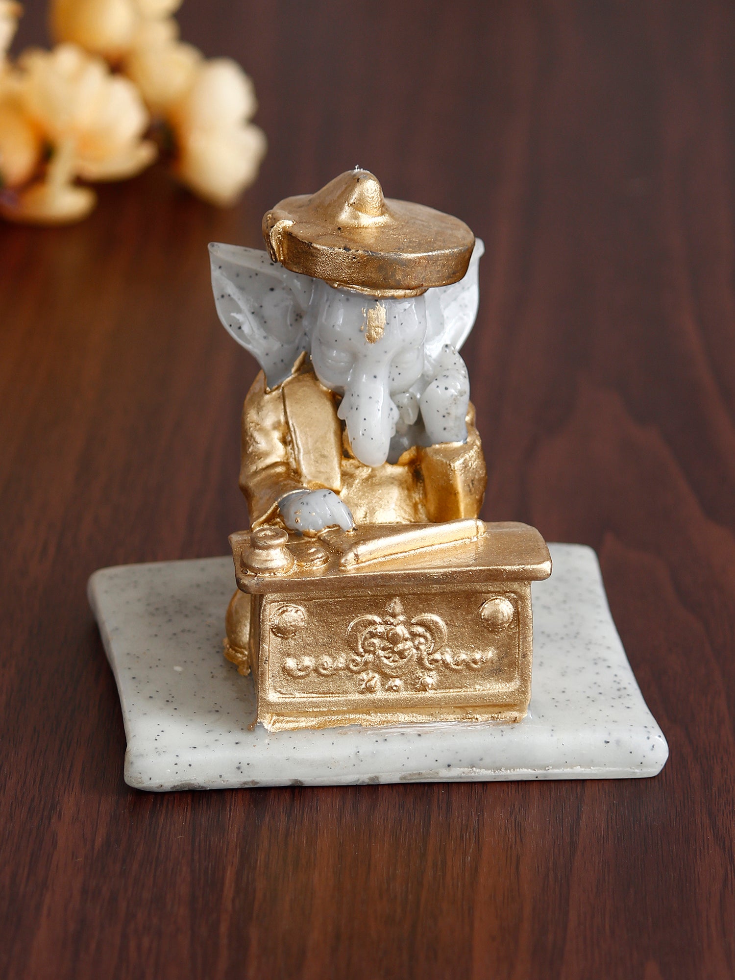 Desginer Stone and Pearl Rakhi with Handcrafted Ganesha Showpiece and Roli Chawal Pack 2