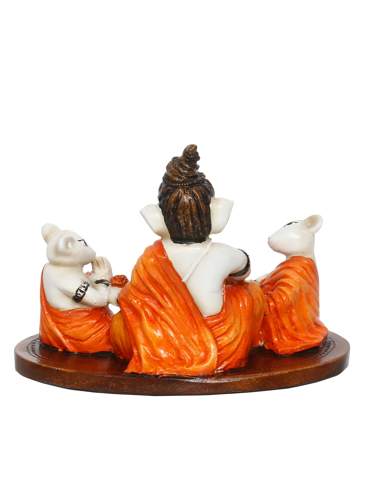 Orange and White Polyresin Handcrafted Lord Ganesha Idol Doing Havan with 2 Mushaks 5