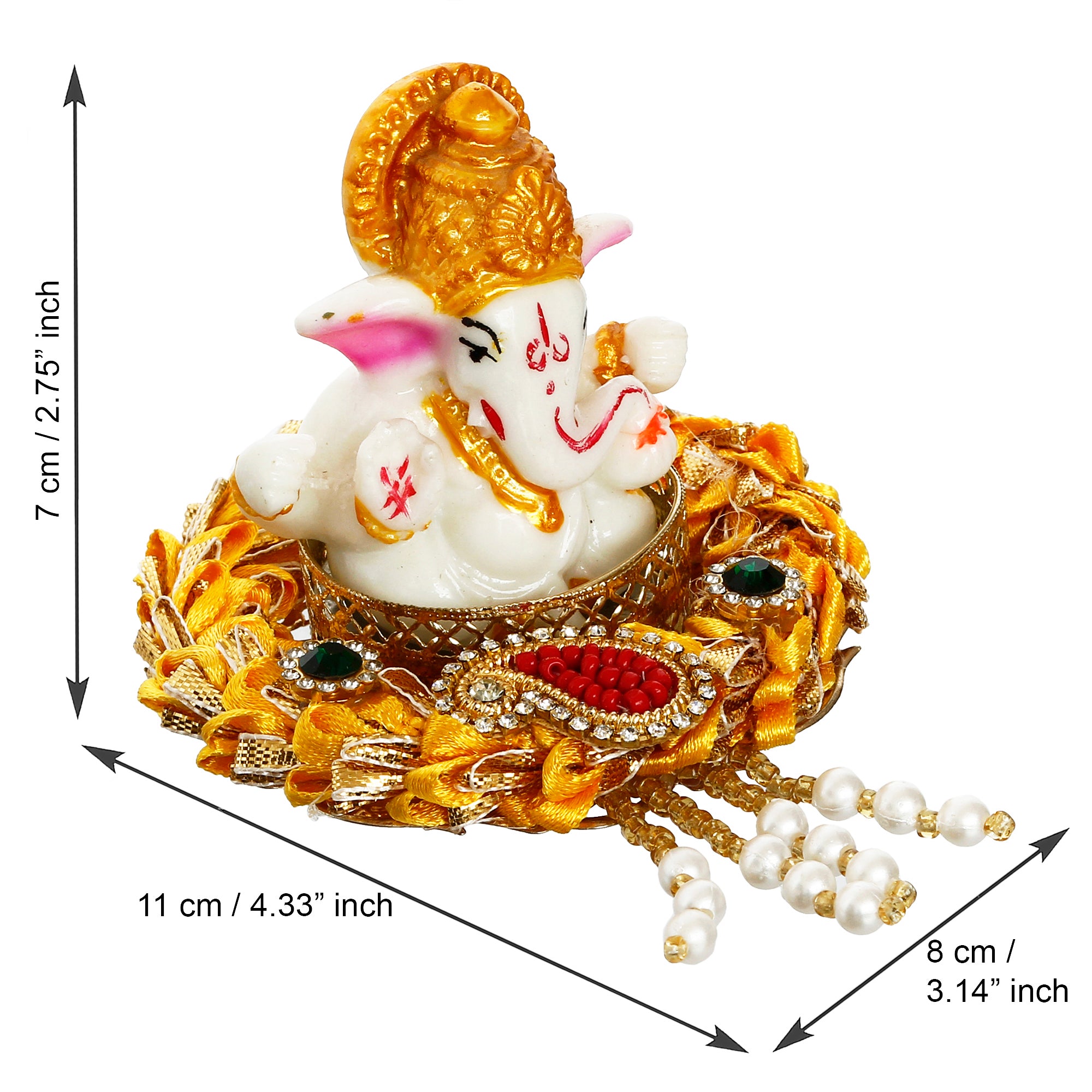 Lord Ganesha Idol on Gottapatti Work Decorative Handcrafted Plate for Home/Temple/Office/Car Dashboard 3