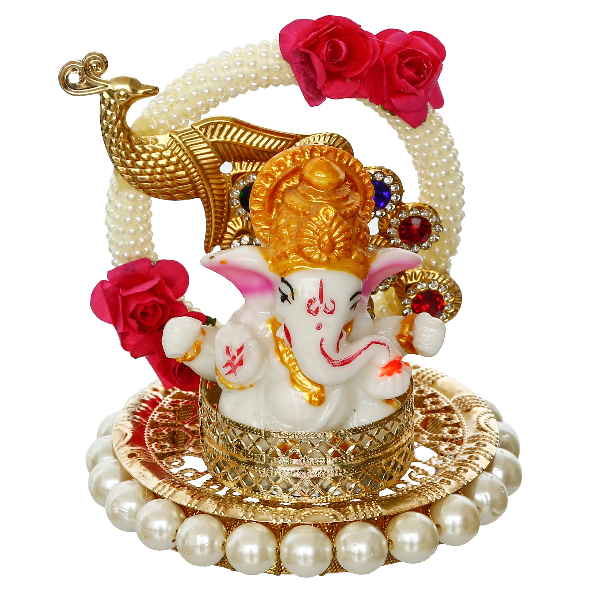 Lord Ganesha Idol On Peacock Design Decorative Handicrafted Plate For Home/Temple/Office/Car Dashboard 4
