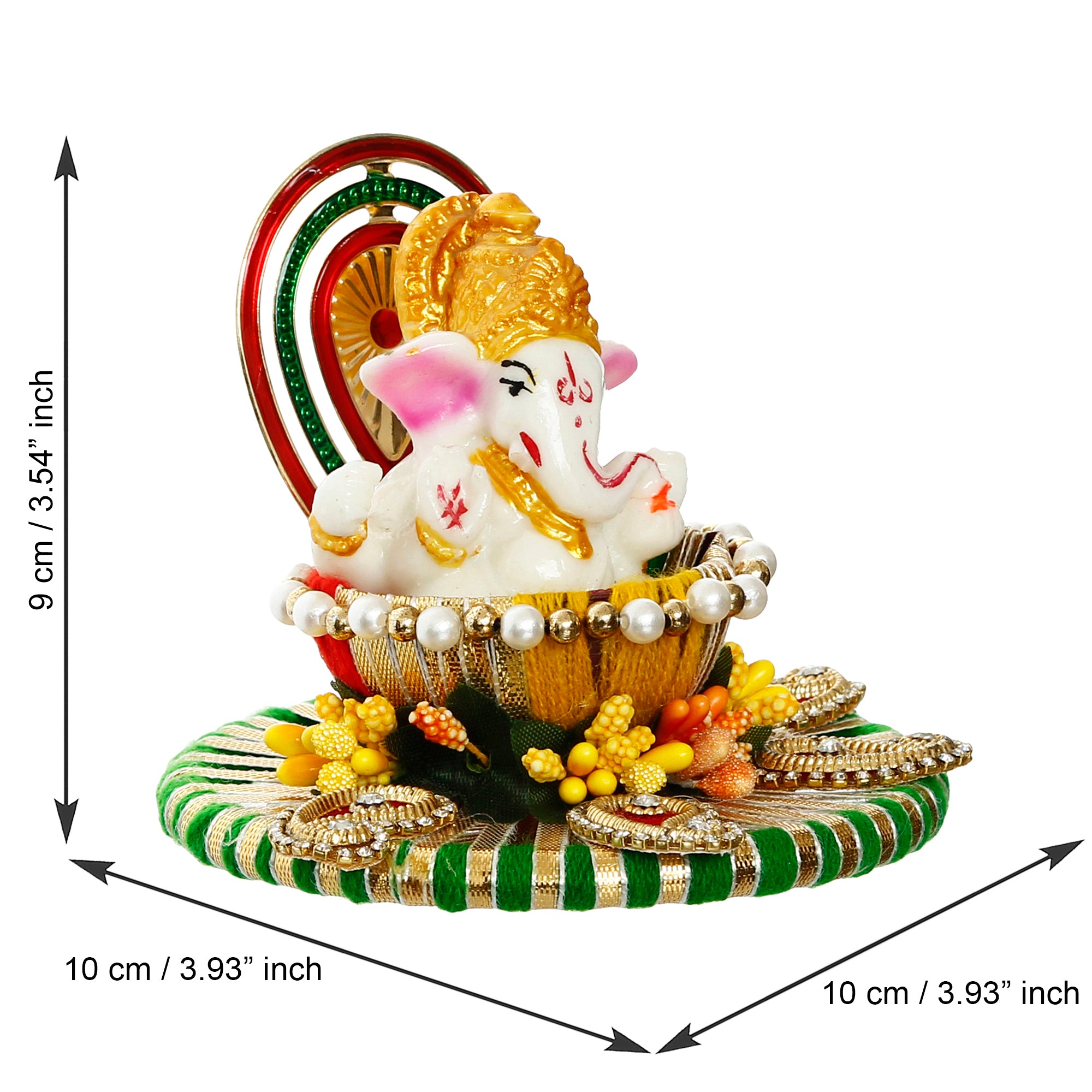 Lord Ganesha Idol on Decorative Handcrafted Singhasan for Home/Temple/Office/Car Dashboard 3