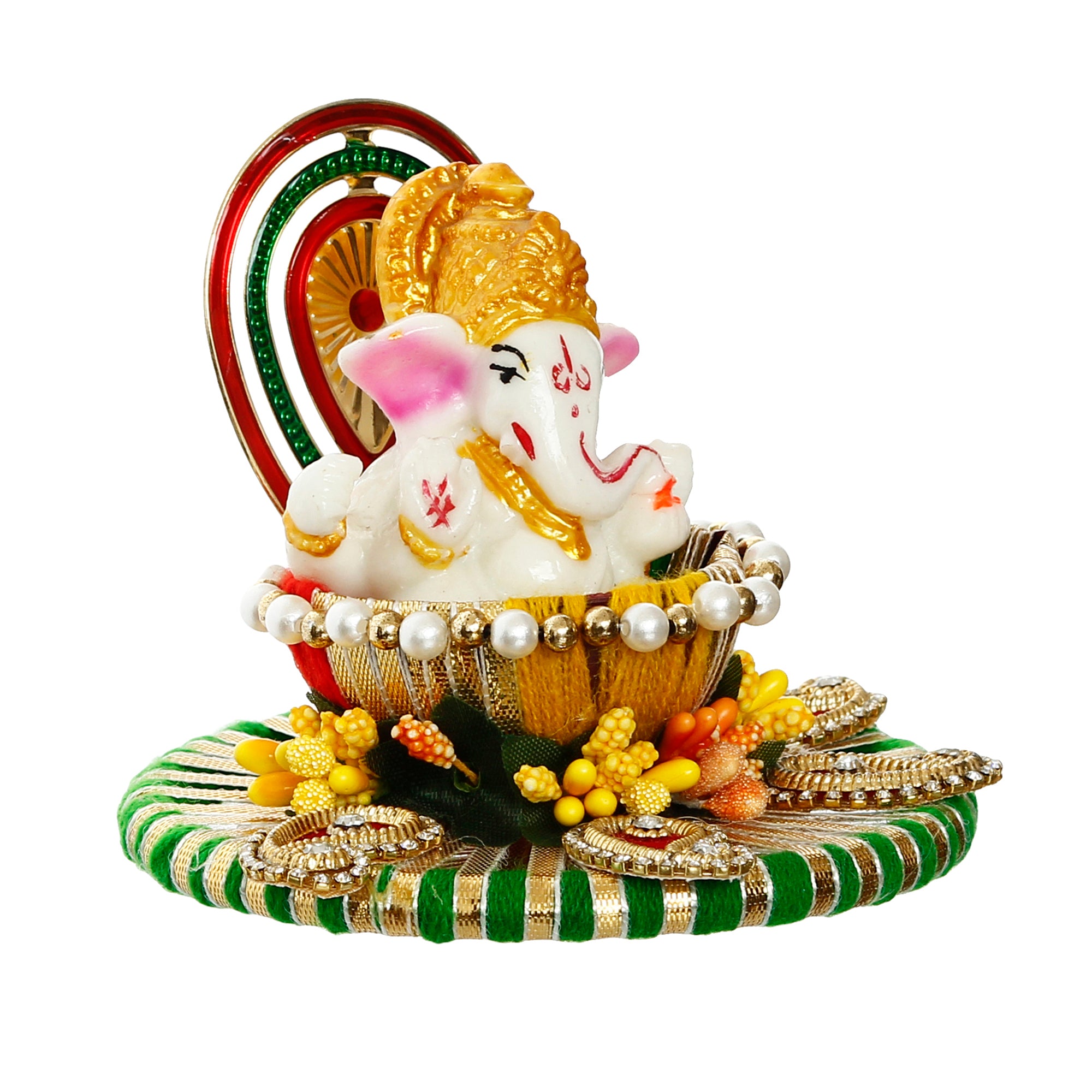 Lord Ganesha Idol on Decorative Handcrafted Singhasan for Home/Temple/Office/Car Dashboard 4