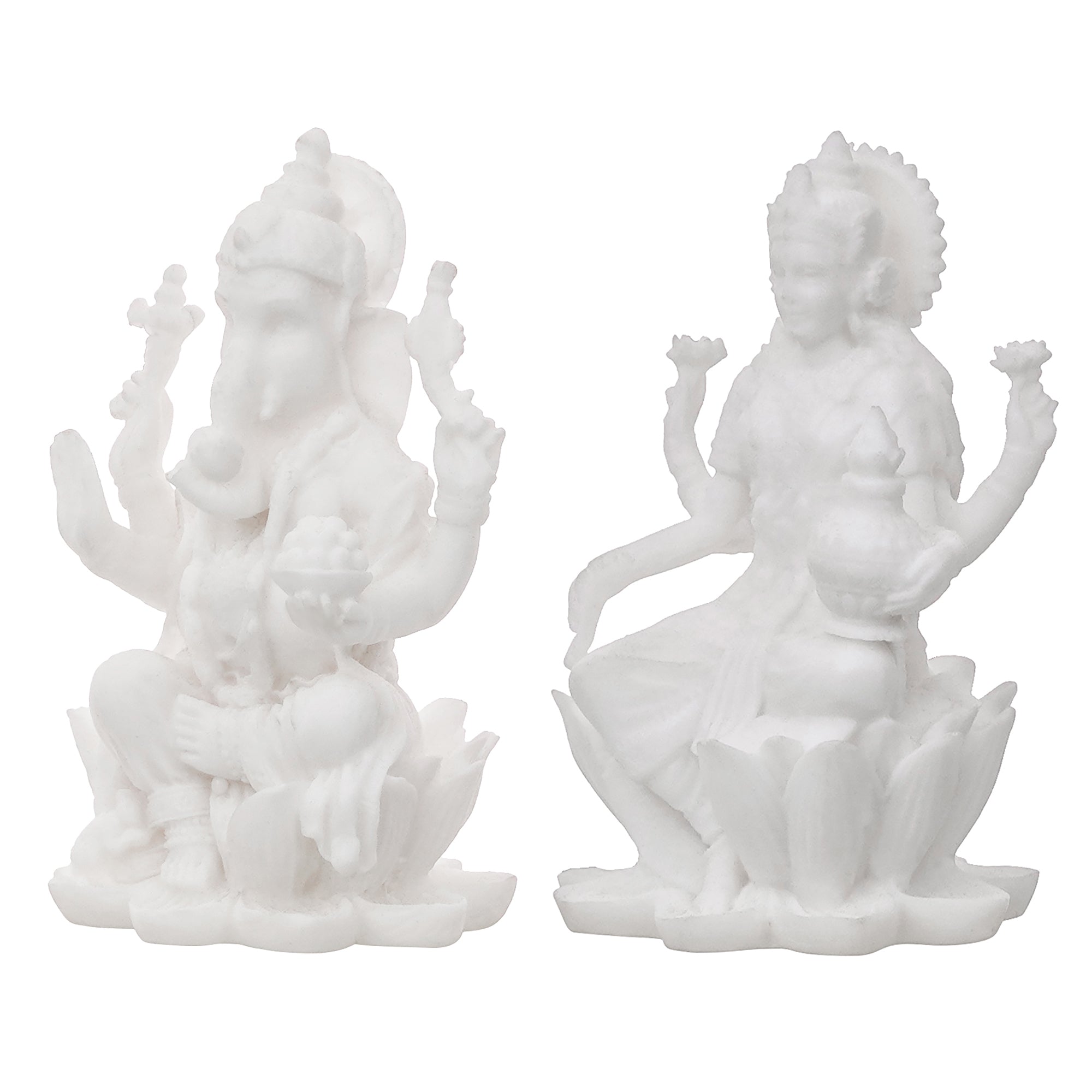 White Polyresin Lord Ganesha & Goddess Laxmi Statue 4