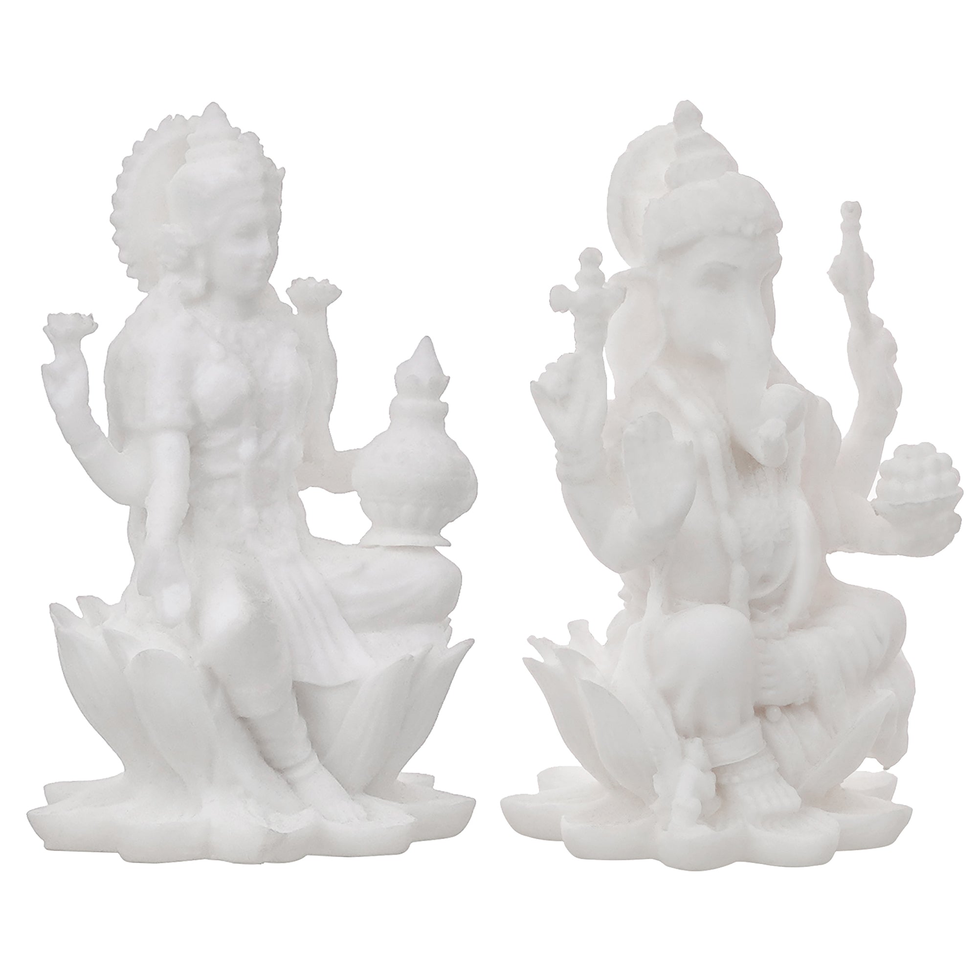 White Polyresin Lord Ganesha & Goddess Laxmi Statue 5