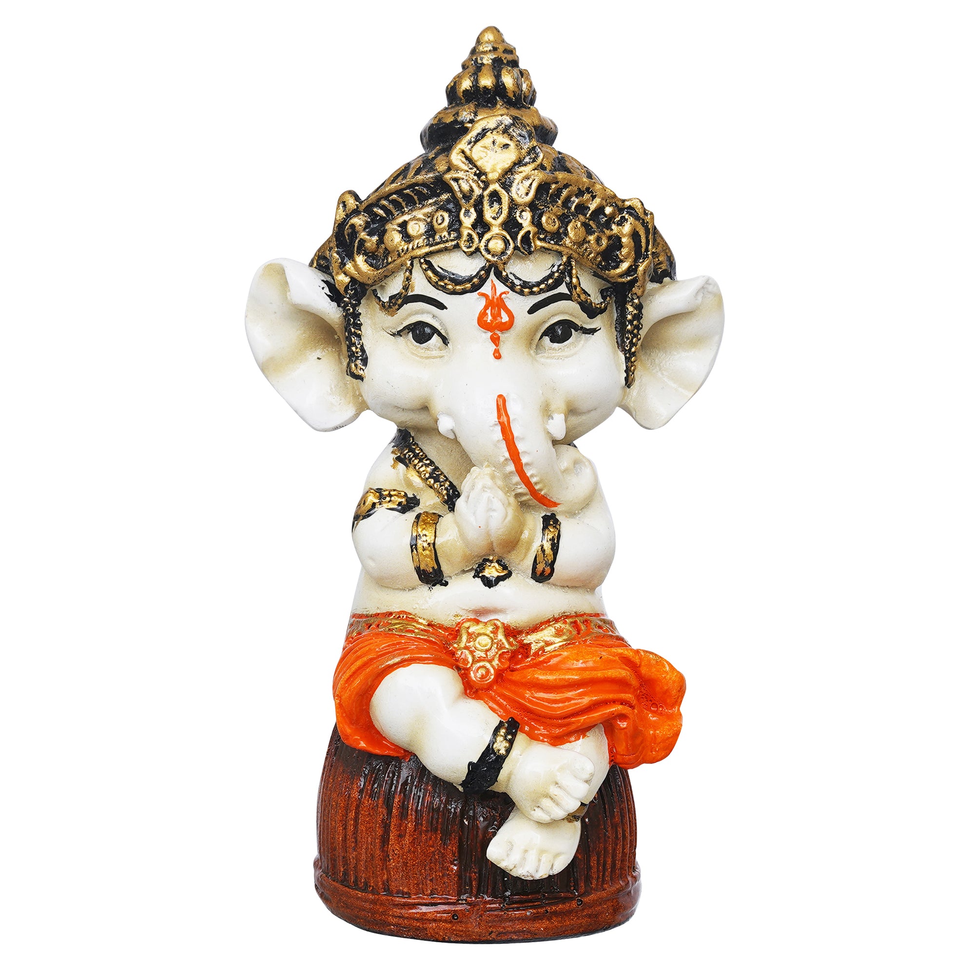 eCraftIndia Orange Polyresin Handcrafted Lord Ganesha Idol Sitting on Rock 2