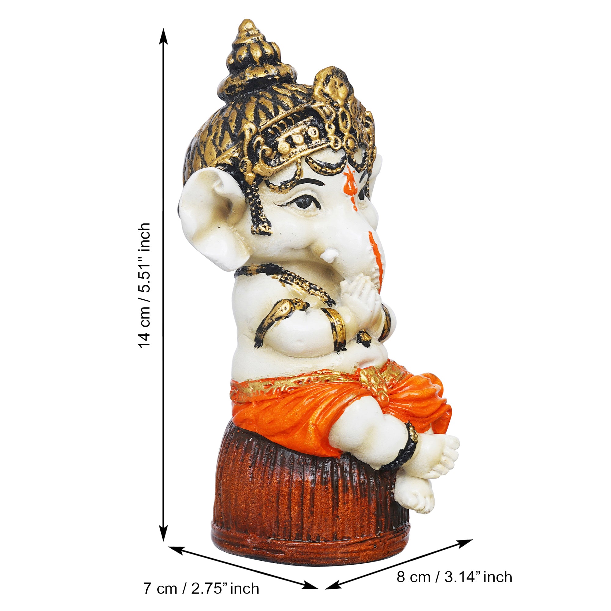 eCraftIndia Orange Polyresin Handcrafted Lord Ganesha Idol Sitting on Rock 3