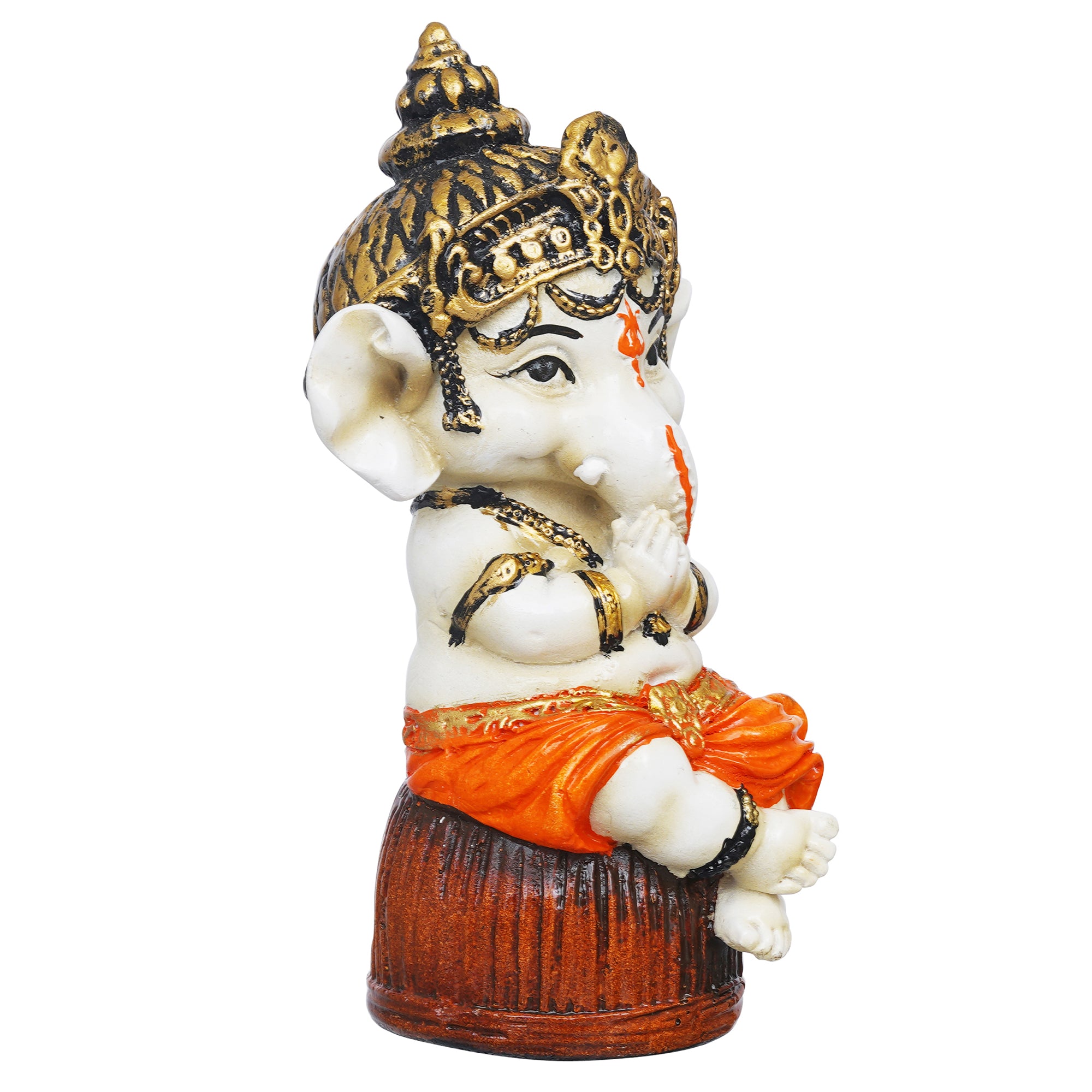 eCraftIndia Orange Polyresin Handcrafted Lord Ganesha Idol Sitting on Rock 6