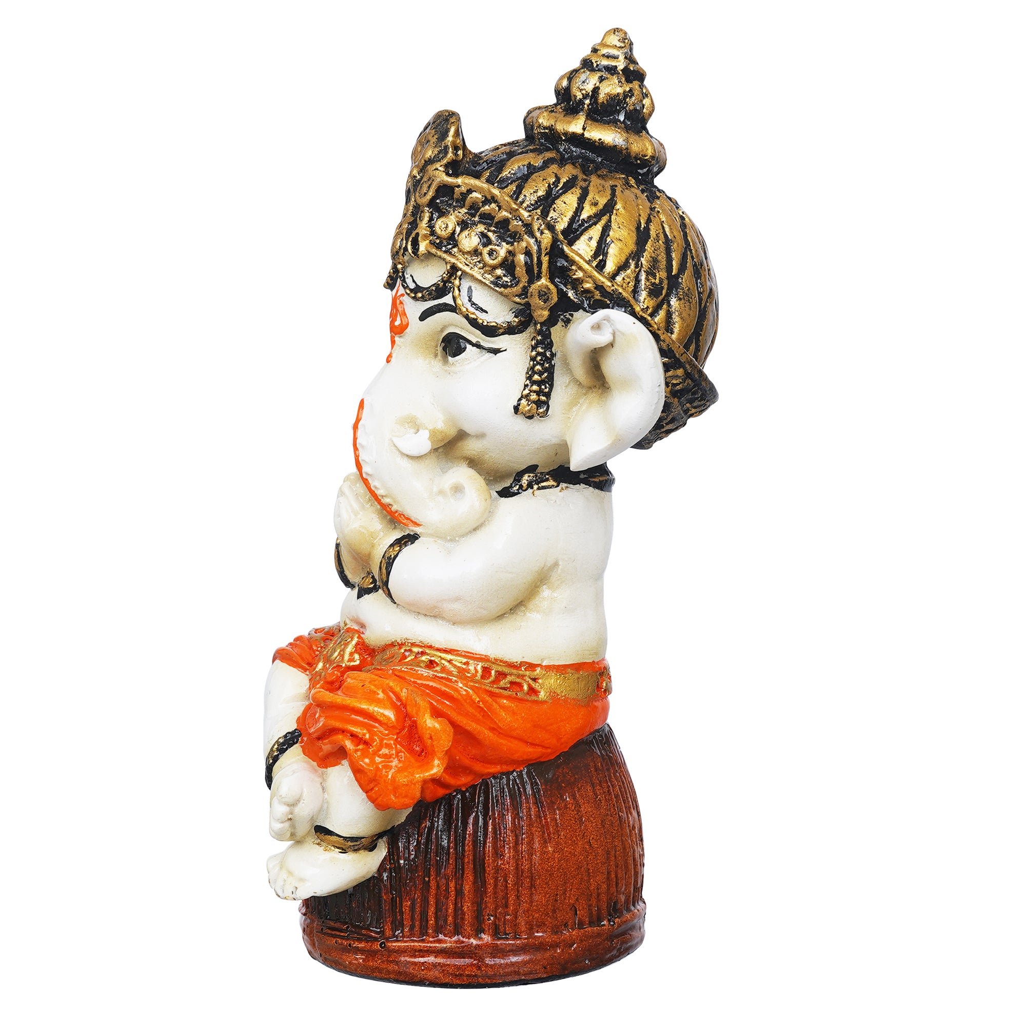 eCraftIndia Orange Polyresin Handcrafted Lord Ganesha Idol Sitting on Rock 7