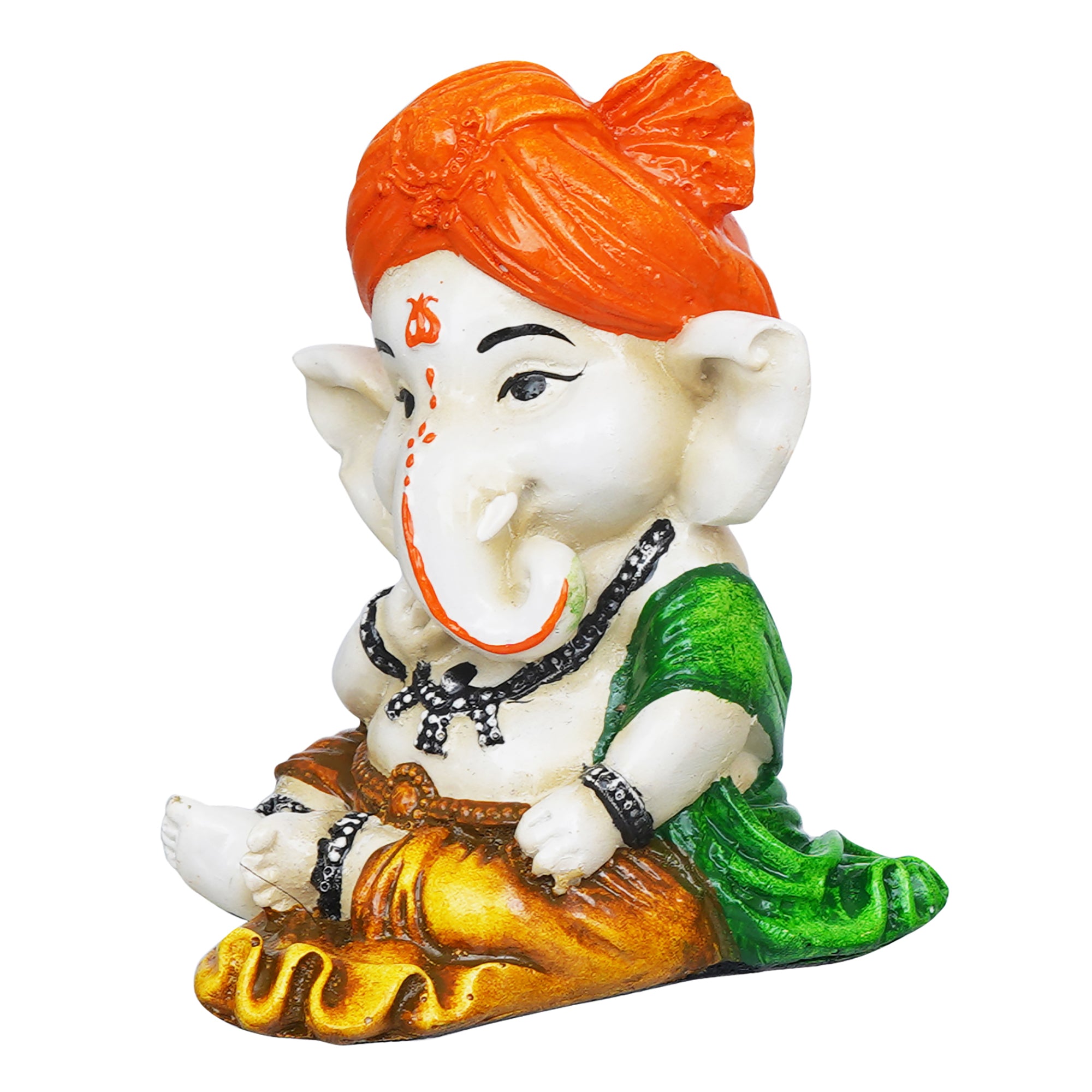 eCraftIndia Orange Polyresin Handcrafted Eating Lord Ganesha Idol while Sitting 6
