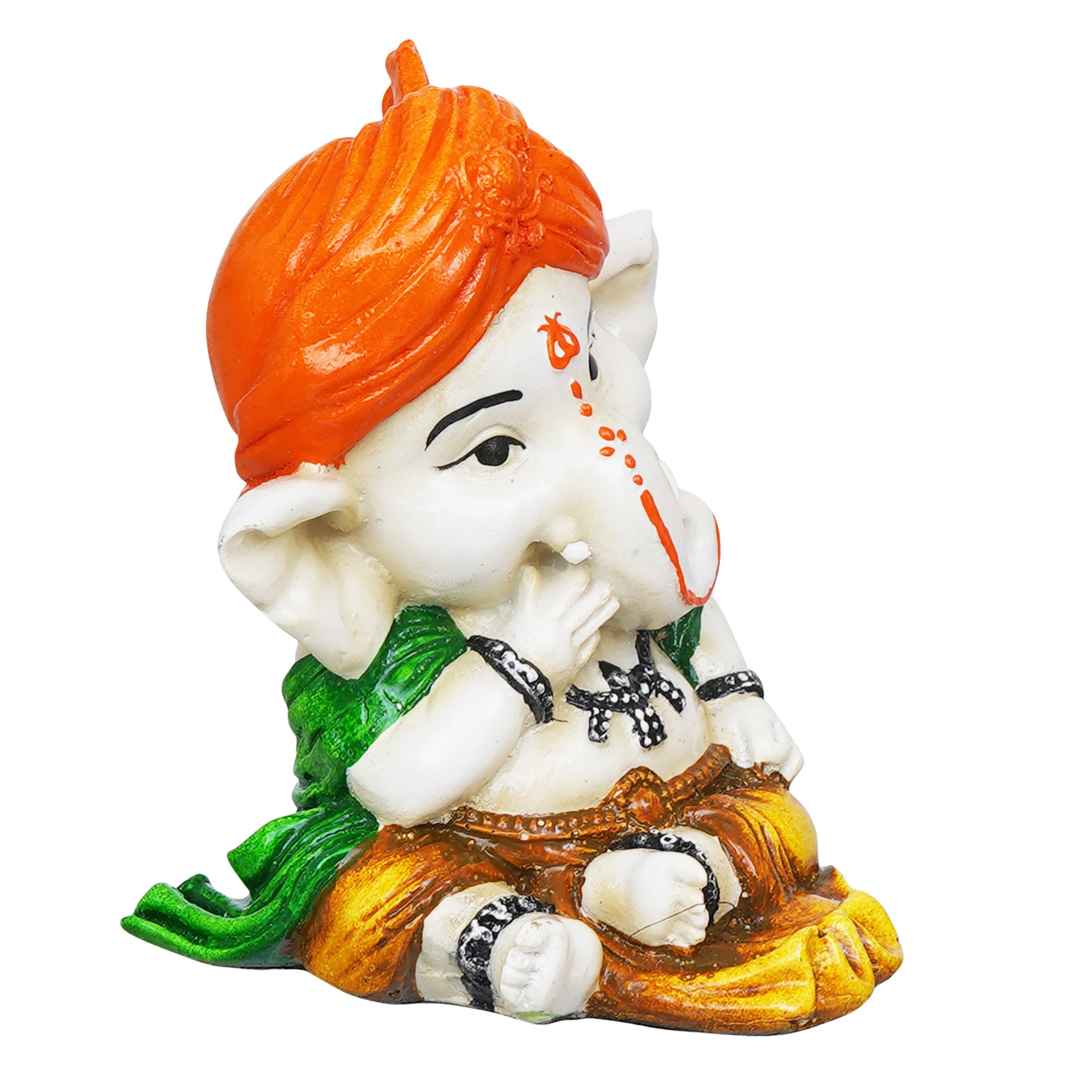 eCraftIndia Orange Polyresin Handcrafted Eating Lord Ganesha Idol while Sitting 7