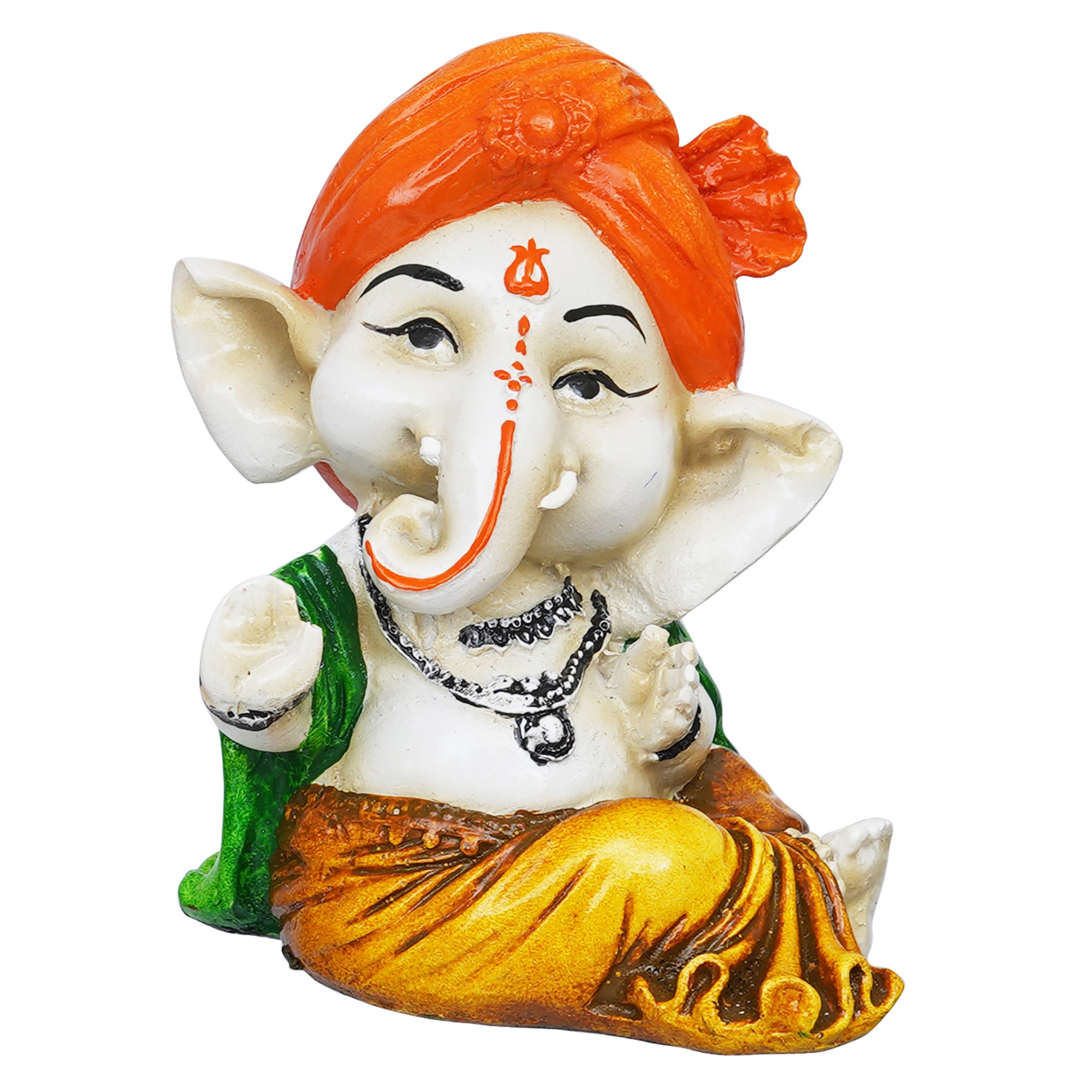 eCraftIndia Orange Polyresin Handcrafted Dancing Lord Ganesha Idol while Sitting 2