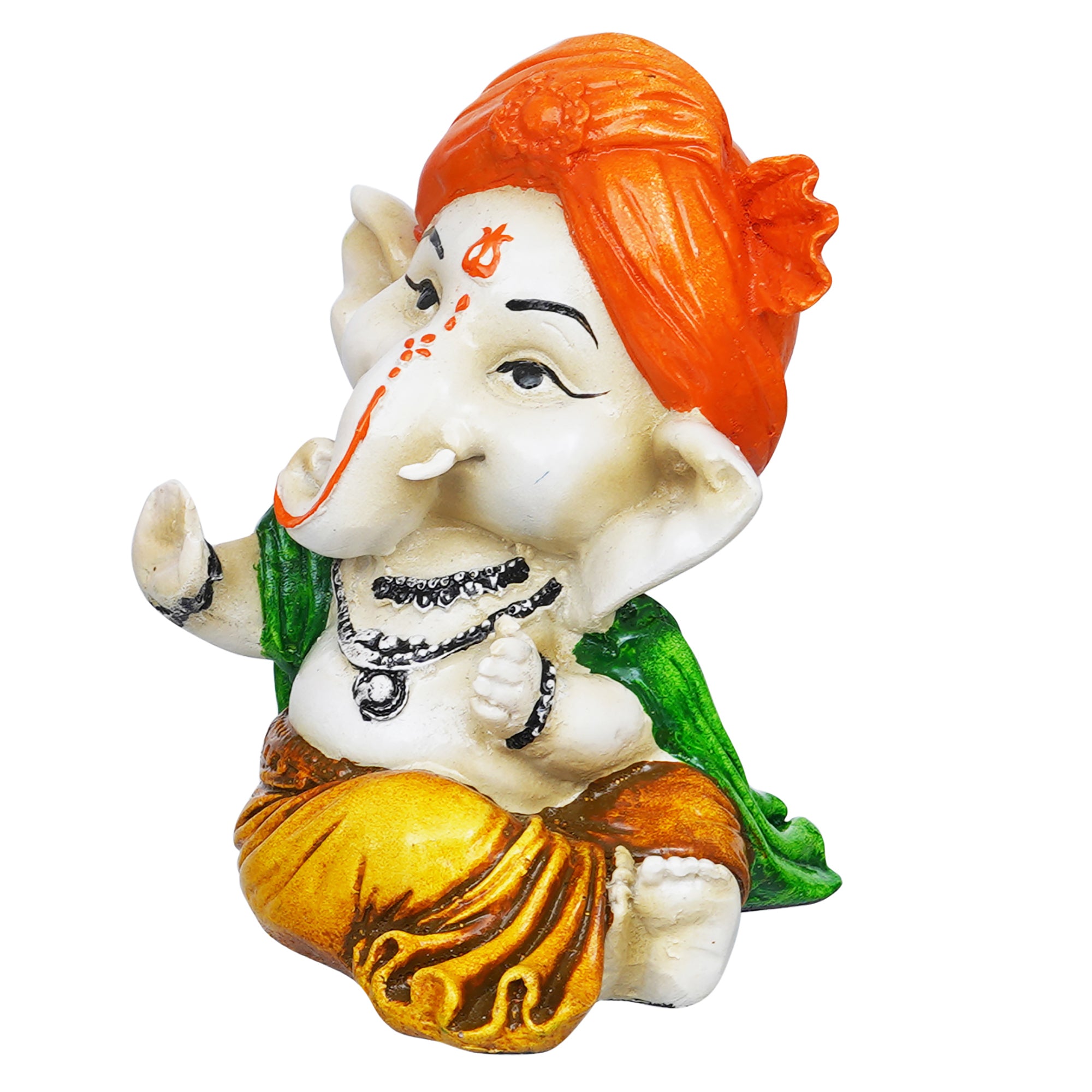 eCraftIndia Orange Polyresin Handcrafted Dancing Lord Ganesha Idol while Sitting 6