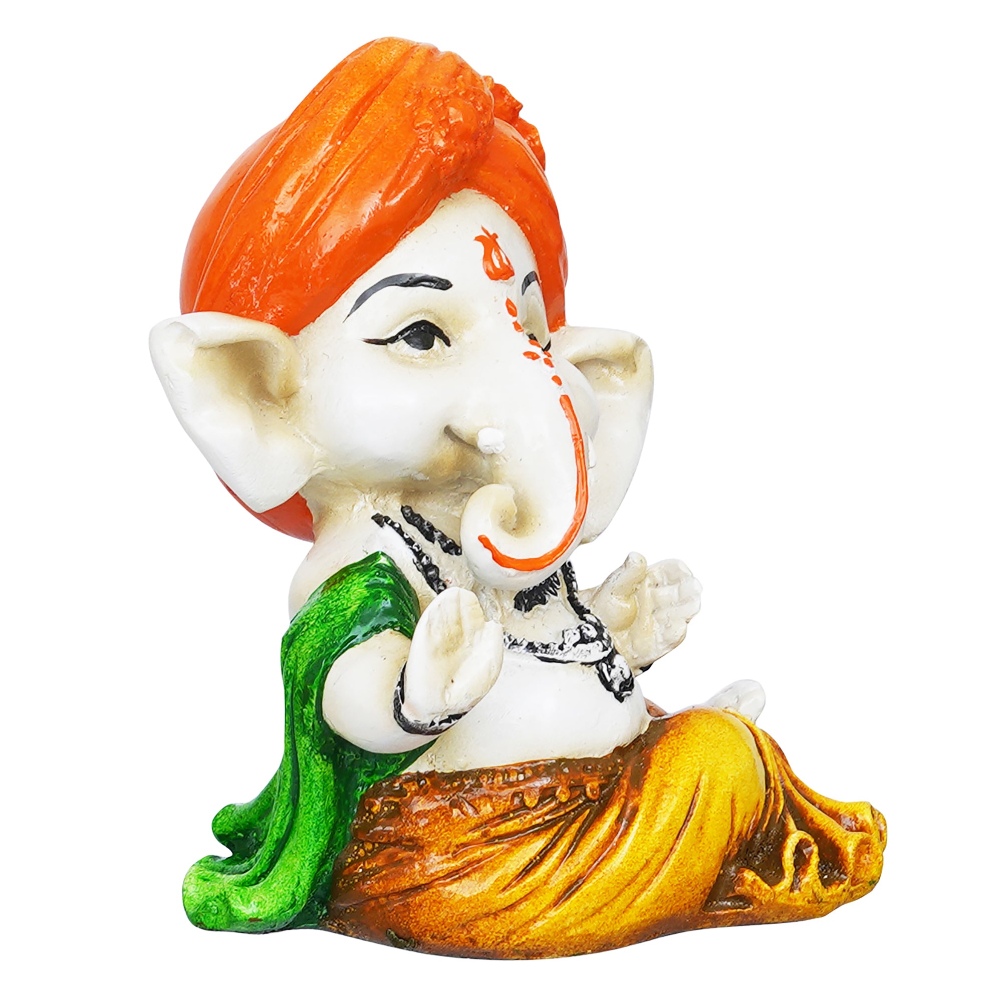 eCraftIndia Orange Polyresin Handcrafted Dancing Lord Ganesha Idol while Sitting 7