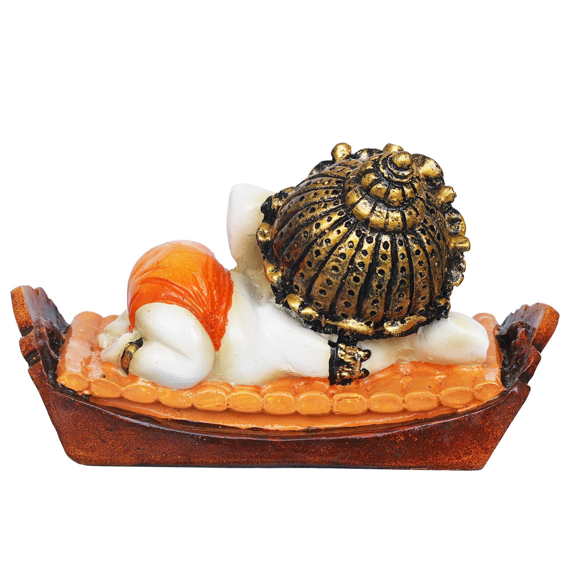 eCraftIndia Orange Handcrafted Polyresin Decorated Lord Ganesha Idol Sitting on Musical Instrument 8