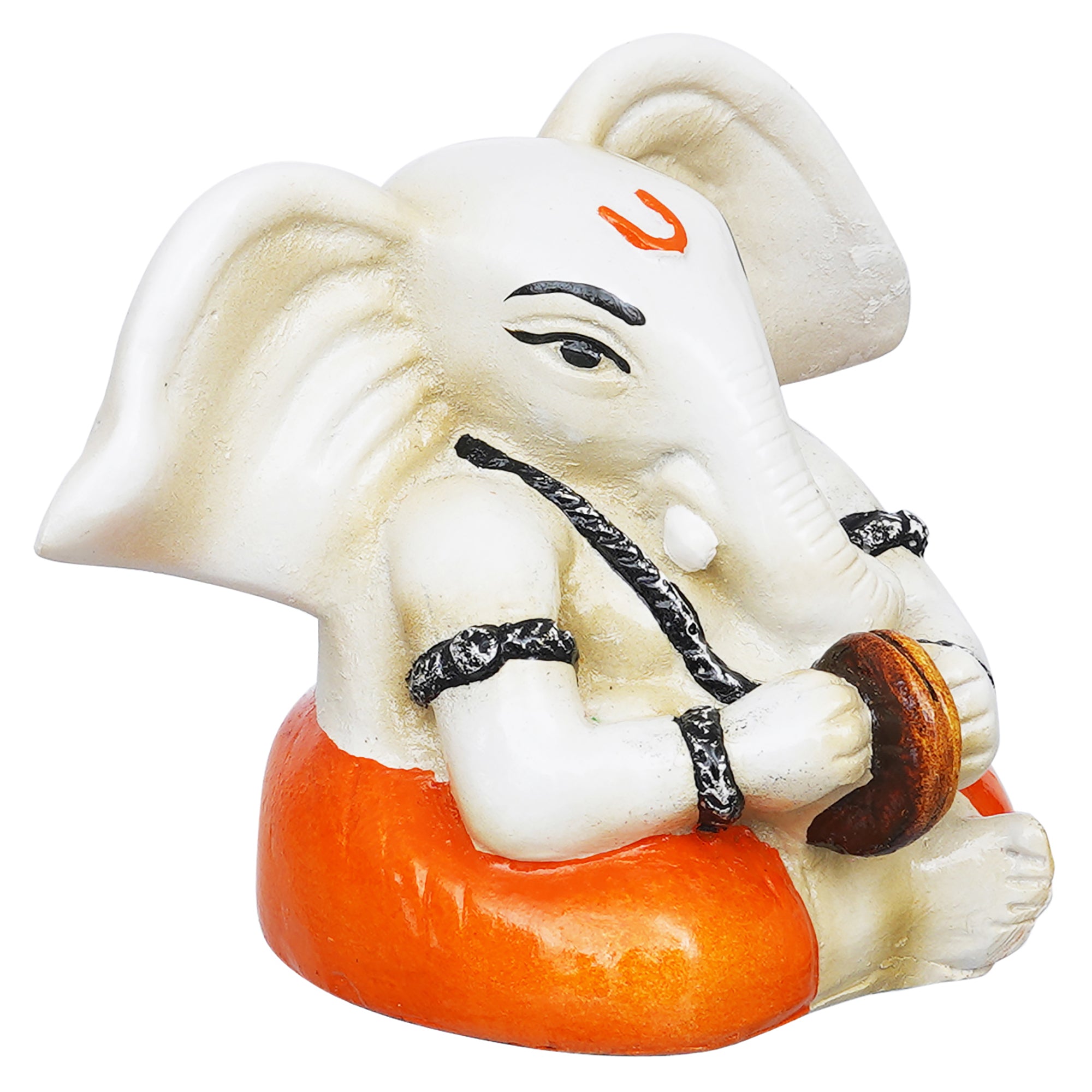 eCraftIndia White & Orange Polyresin Lord Ganesha Idol Playing Cymbals Musical Instrument 6