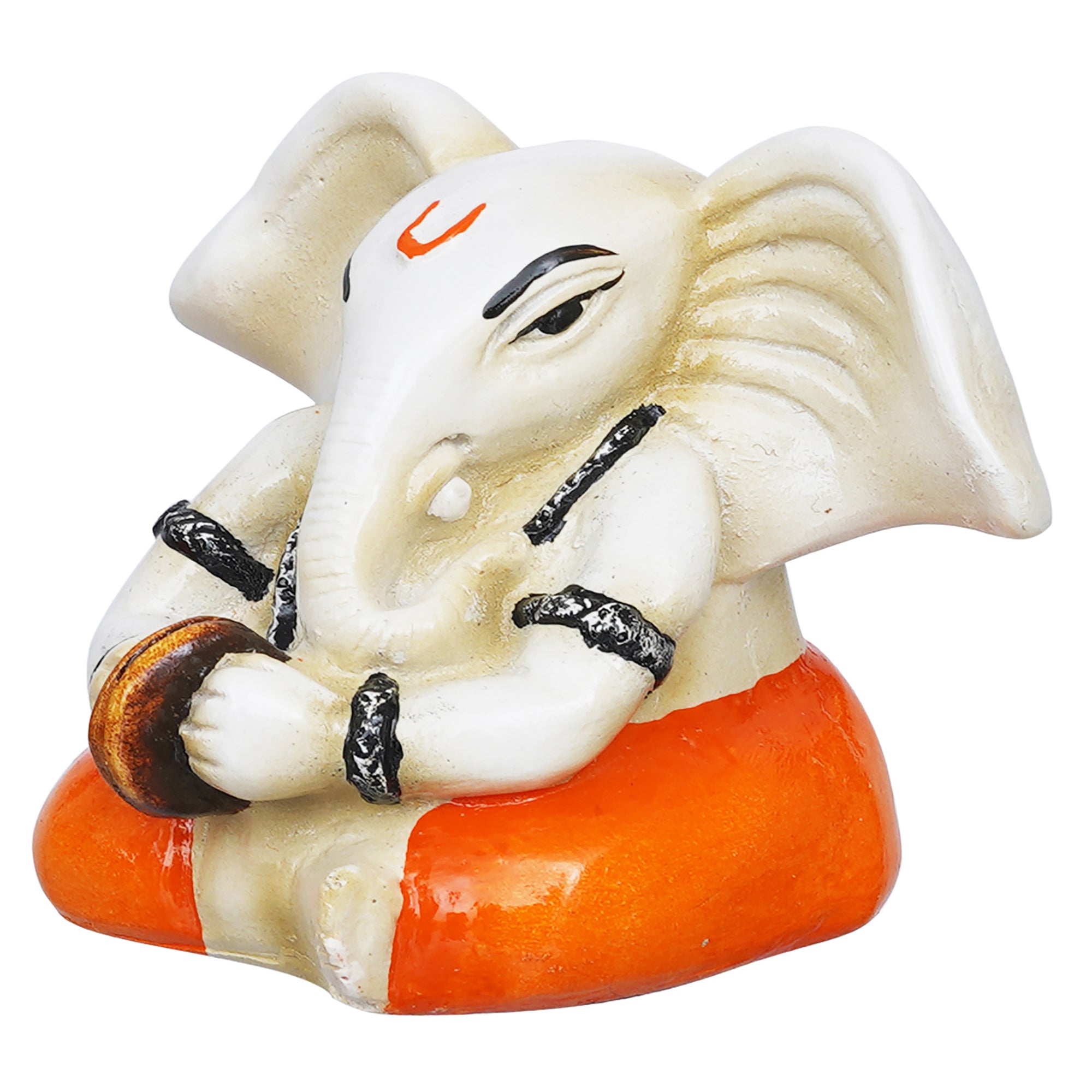 eCraftIndia White & Orange Polyresin Lord Ganesha Idol Playing Cymbals Musical Instrument 7