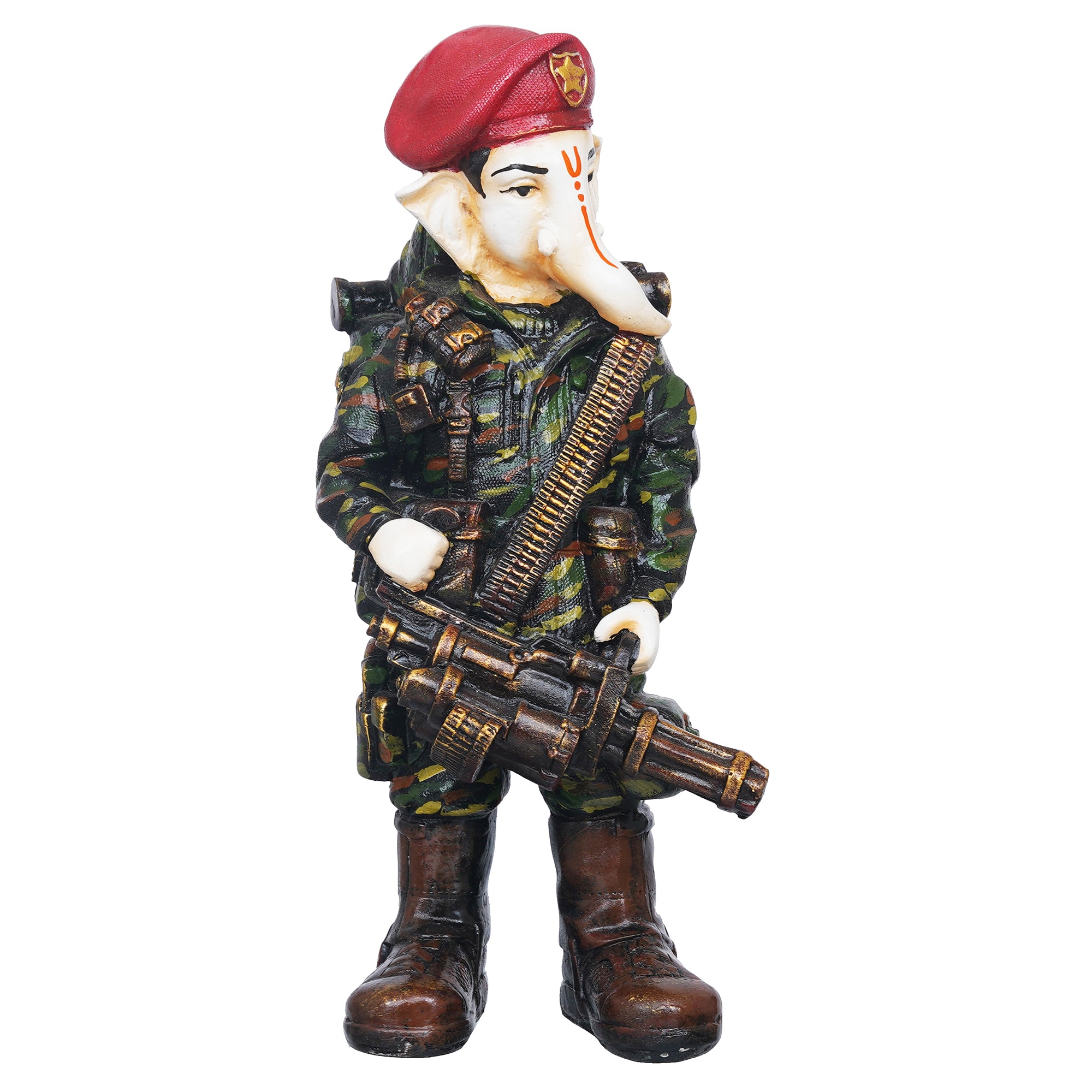 eCraftIndia Polyresin Handcrafted Soldier Lord Ganesha Idol with Machine Gun 6