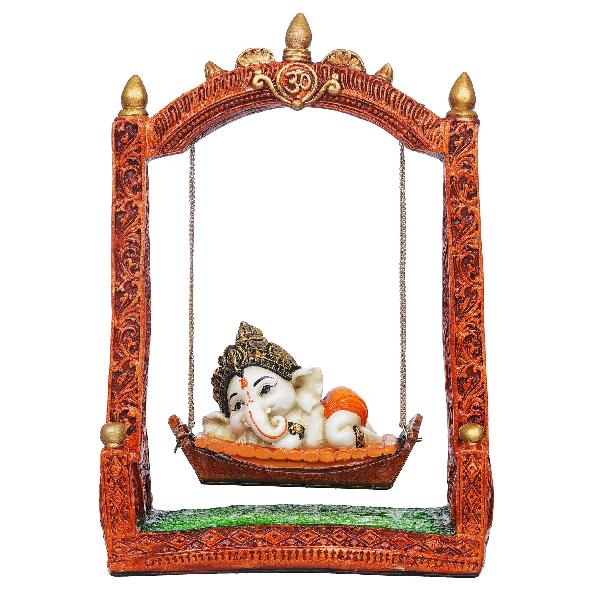 eCraftIndia Multicolor Polyresin Lord Ganesha Idol Resting On A Swing Decorative Showpiece 2