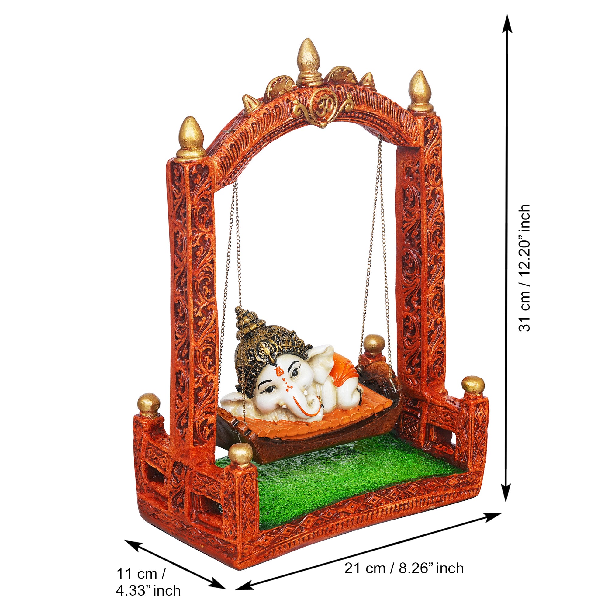 eCraftIndia Multicolor Polyresin Lord Ganesha Idol Resting On A Swing Decorative Showpiece 3