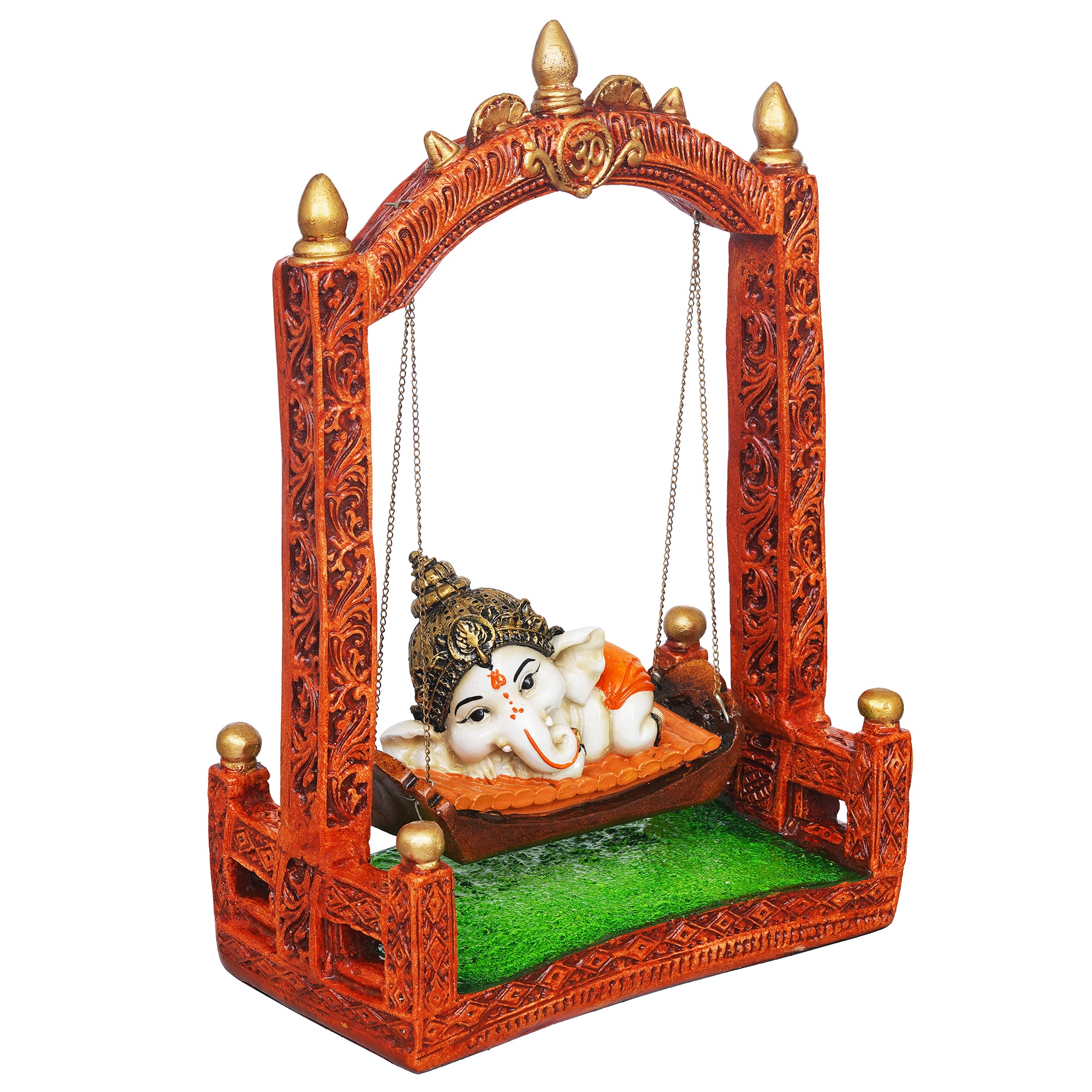 eCraftIndia Multicolor Polyresin Lord Ganesha Idol Resting On A Swing Decorative Showpiece 6