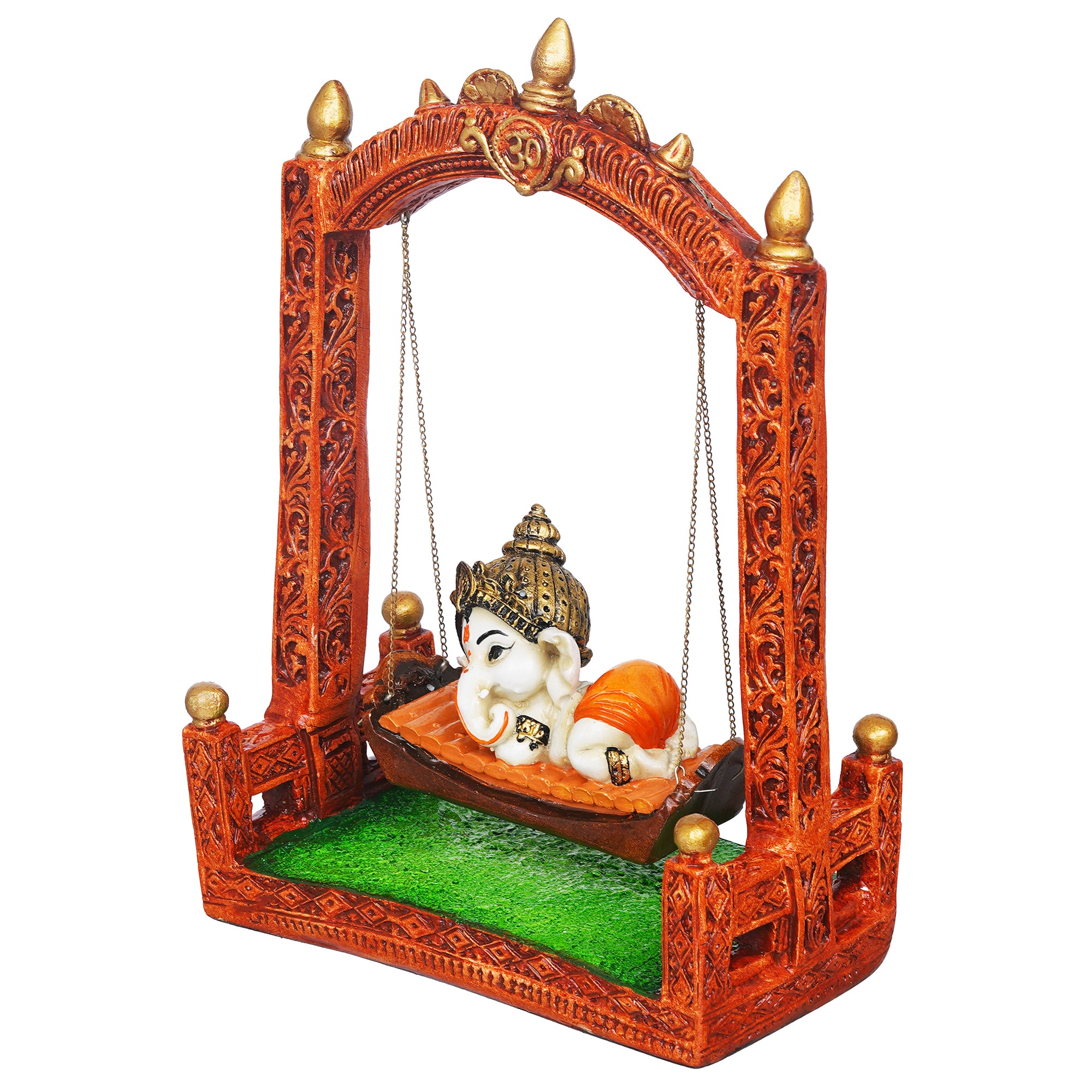 eCraftIndia Multicolor Polyresin Lord Ganesha Idol Resting On A Swing Decorative Showpiece 7