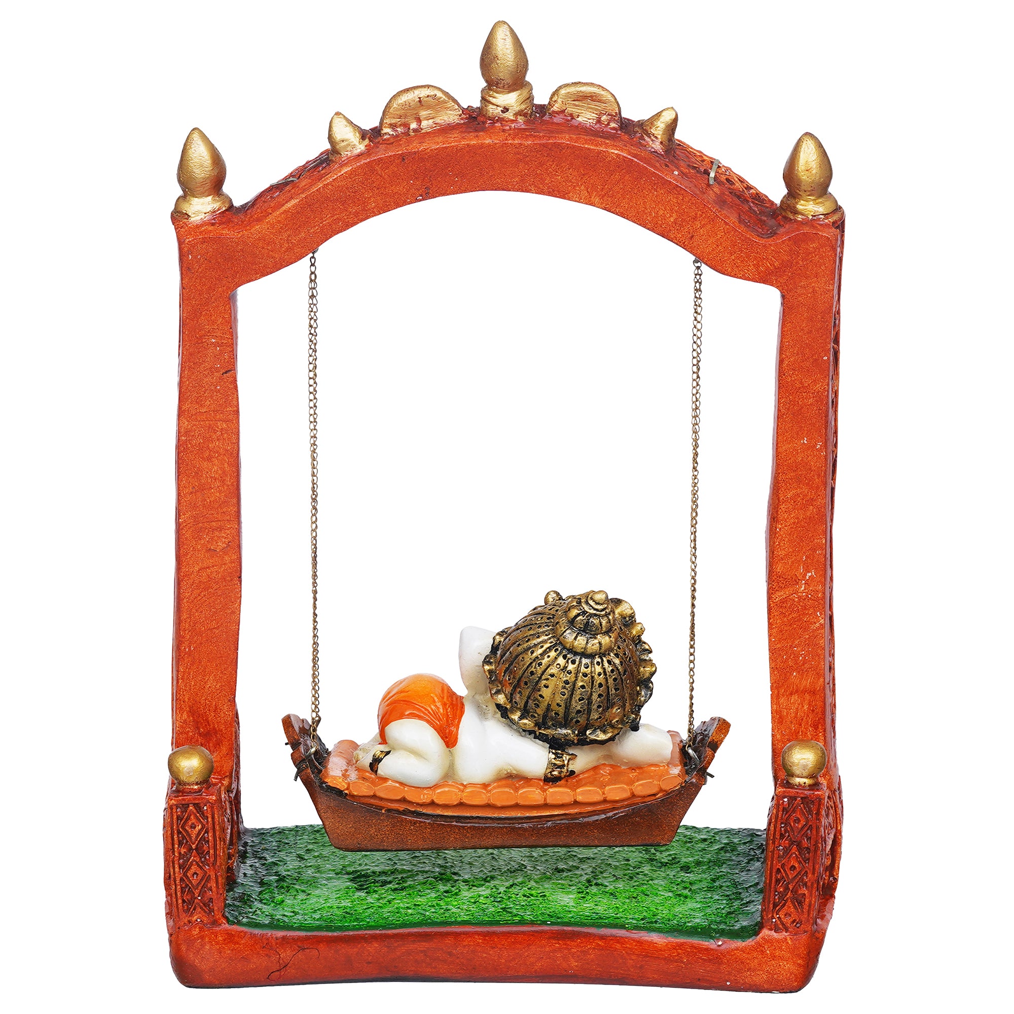 eCraftIndia Multicolor Polyresin Lord Ganesha Idol Resting On A Swing Decorative Showpiece 8