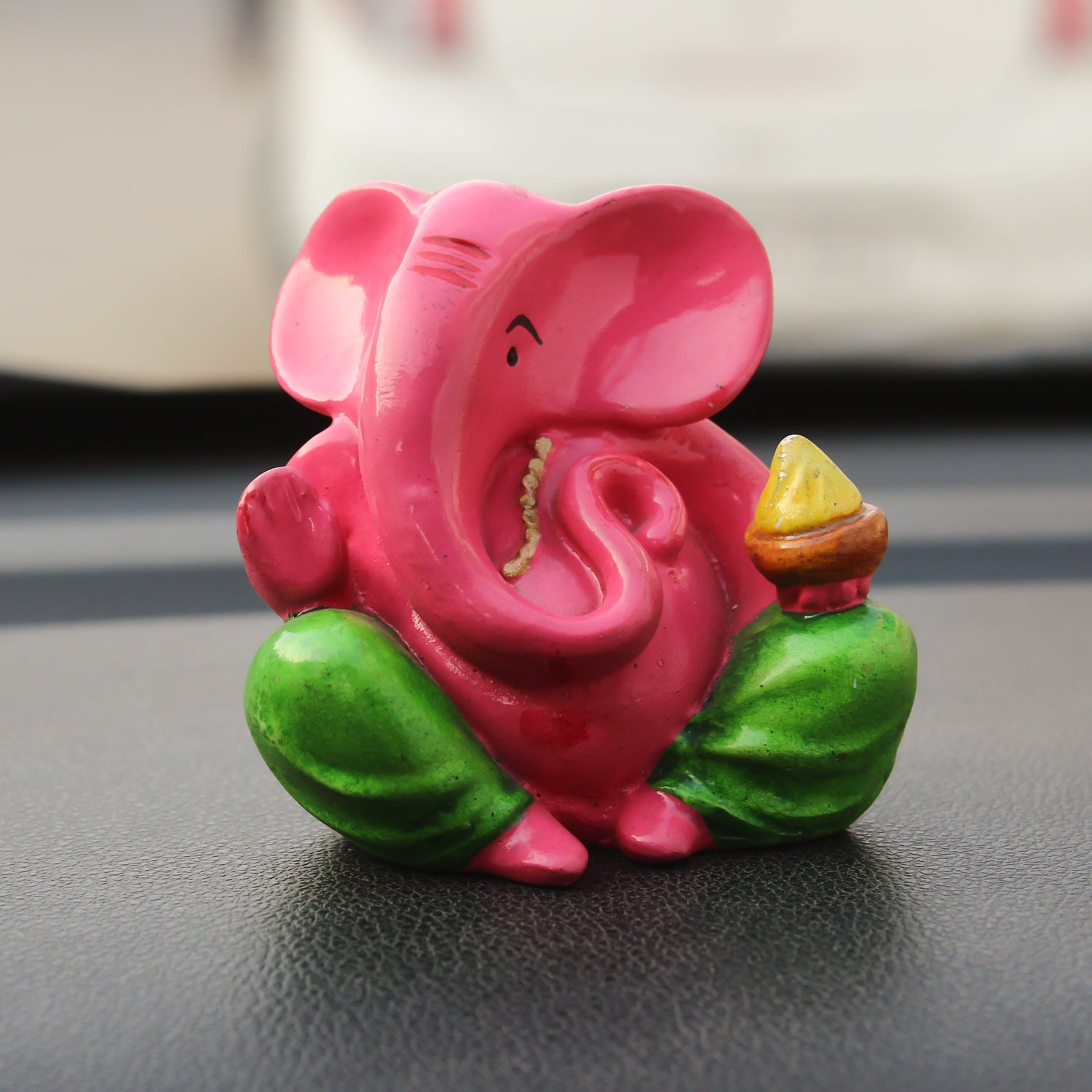 Pink and Green Polyresin Lord Ganesha Idol for Car Dashboard, Home Temple and Office Desks