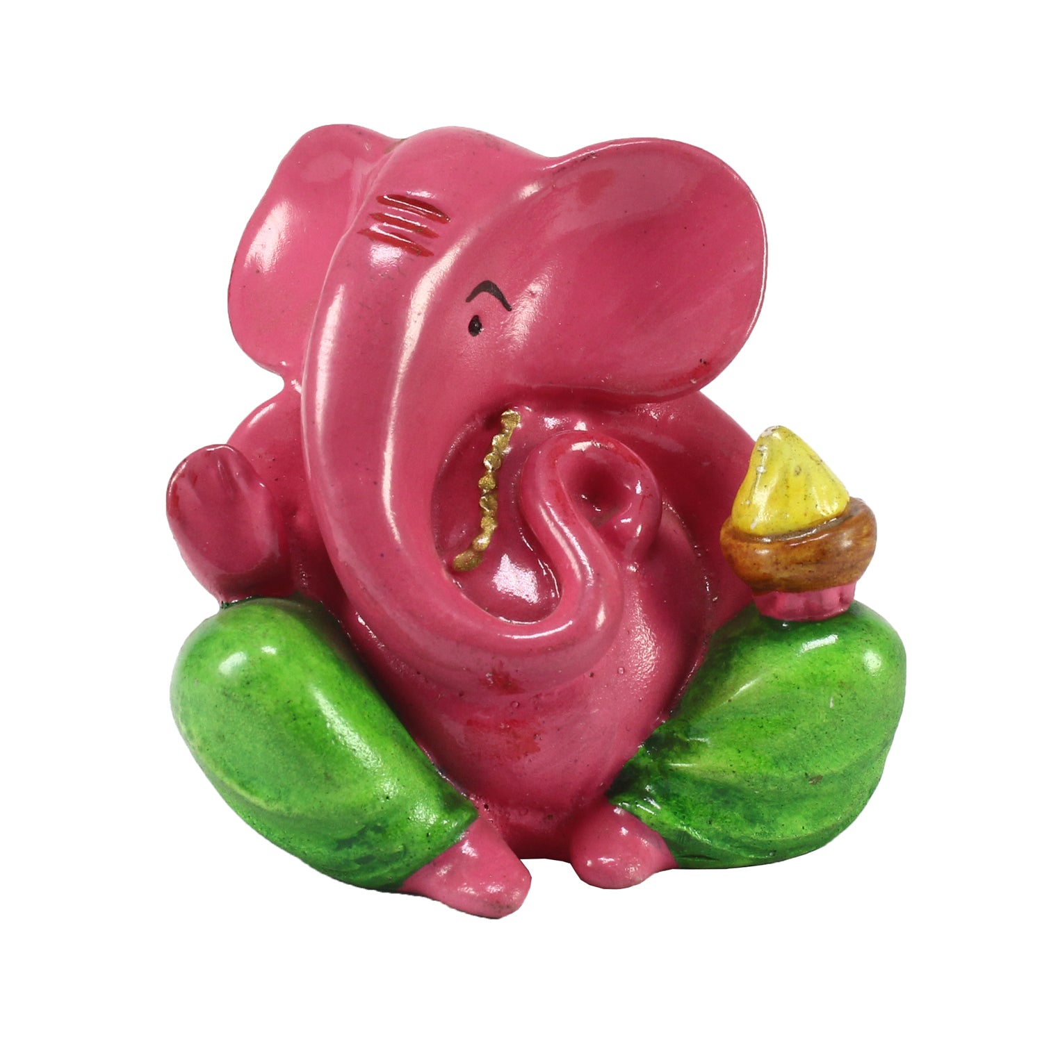 Pink and Green Polyresin Lord Ganesha Idol for Car Dashboard, Home Temple and Office Desks 1