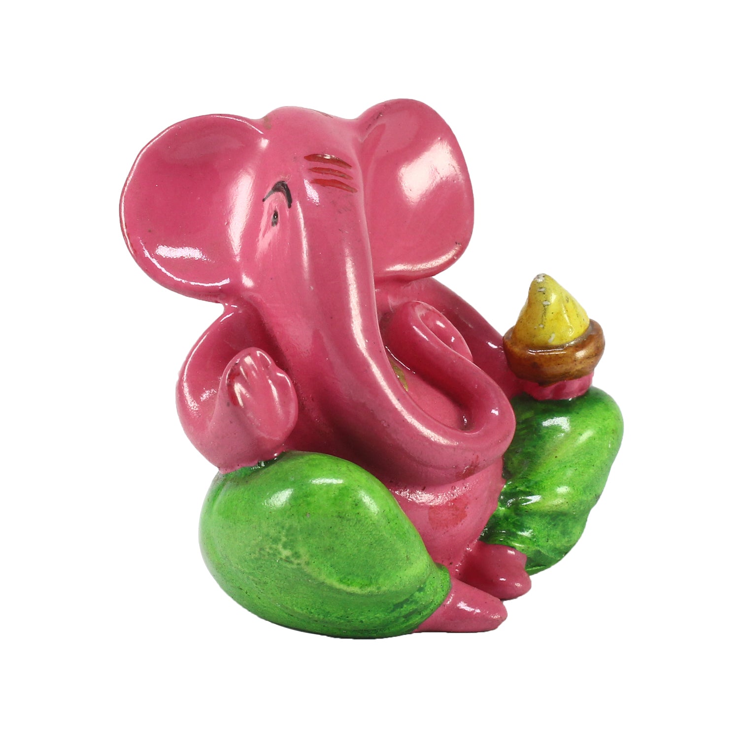 Pink and Green Polyresin Lord Ganesha Idol for Car Dashboard, Home Temple and Office Desks 4