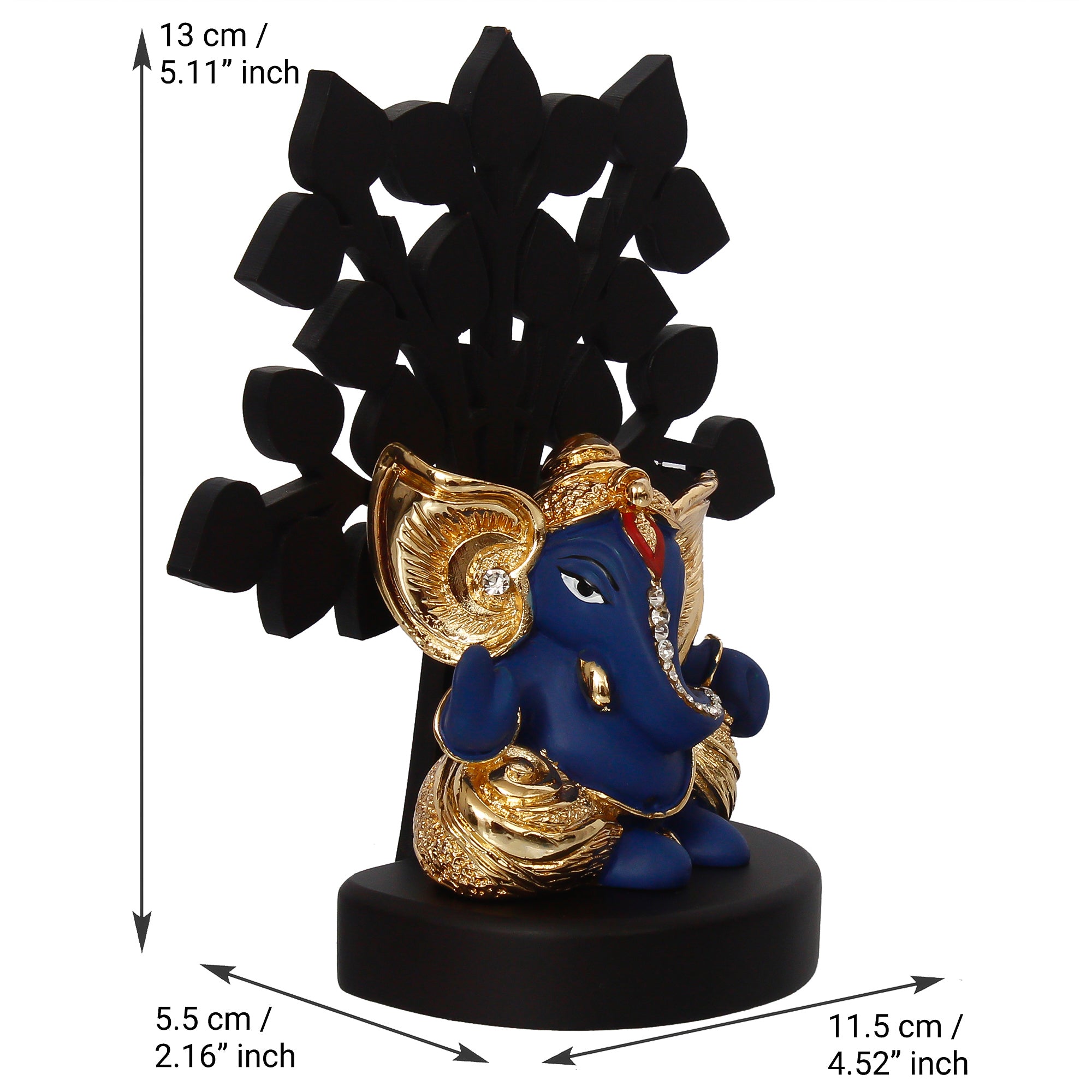 Gold Plated Blue Polyresin Ganesha Statue with Wooden Tree for Home, Temple, Office and Car Dashboard 4