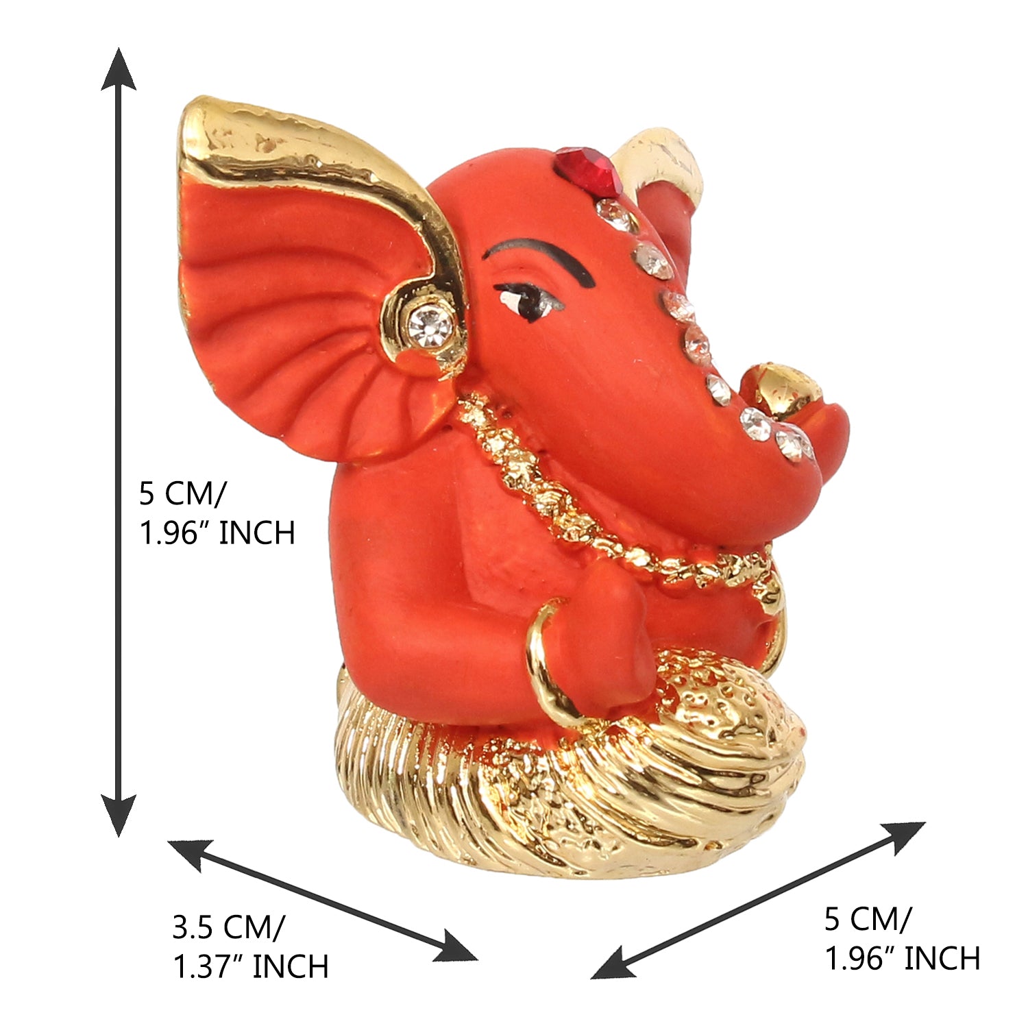 Gold Plated and Orange Polyresin Lord Ganesha Idol for Home, Temple, Office and Car 3