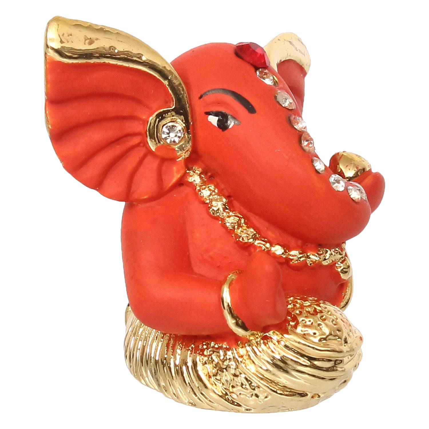 Gold Plated and Orange Polyresin Lord Ganesha Idol for Home, Temple, Office and Car 4