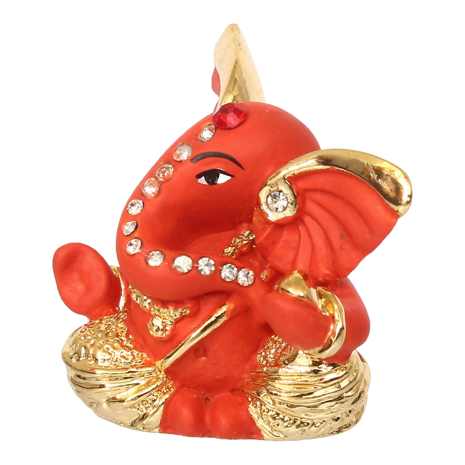 Gold Plated and Orange Polyresin Lord Ganesha Idol for Home, Temple, Office and Car 5