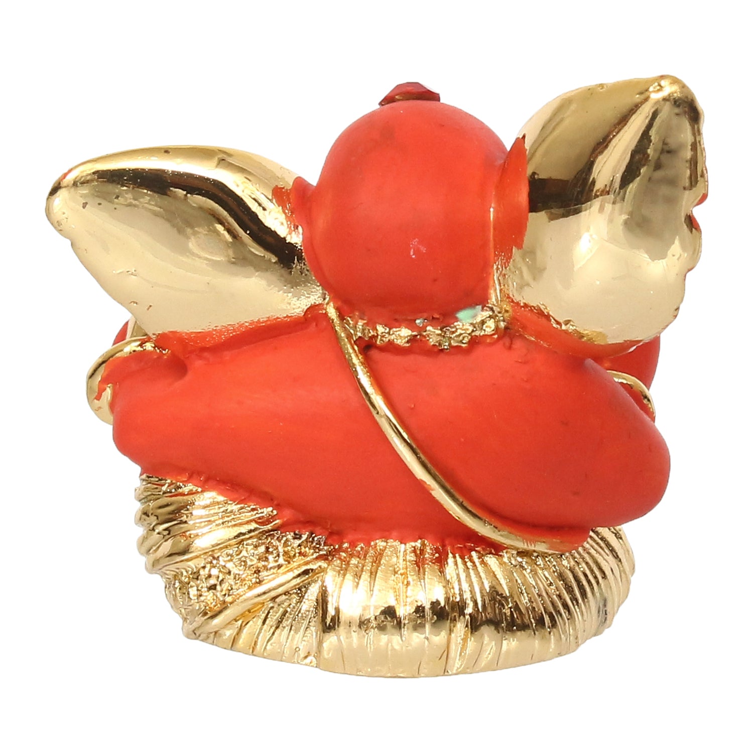 Gold Plated and Orange Polyresin Lord Ganesha Idol for Home, Temple, Office and Car 6