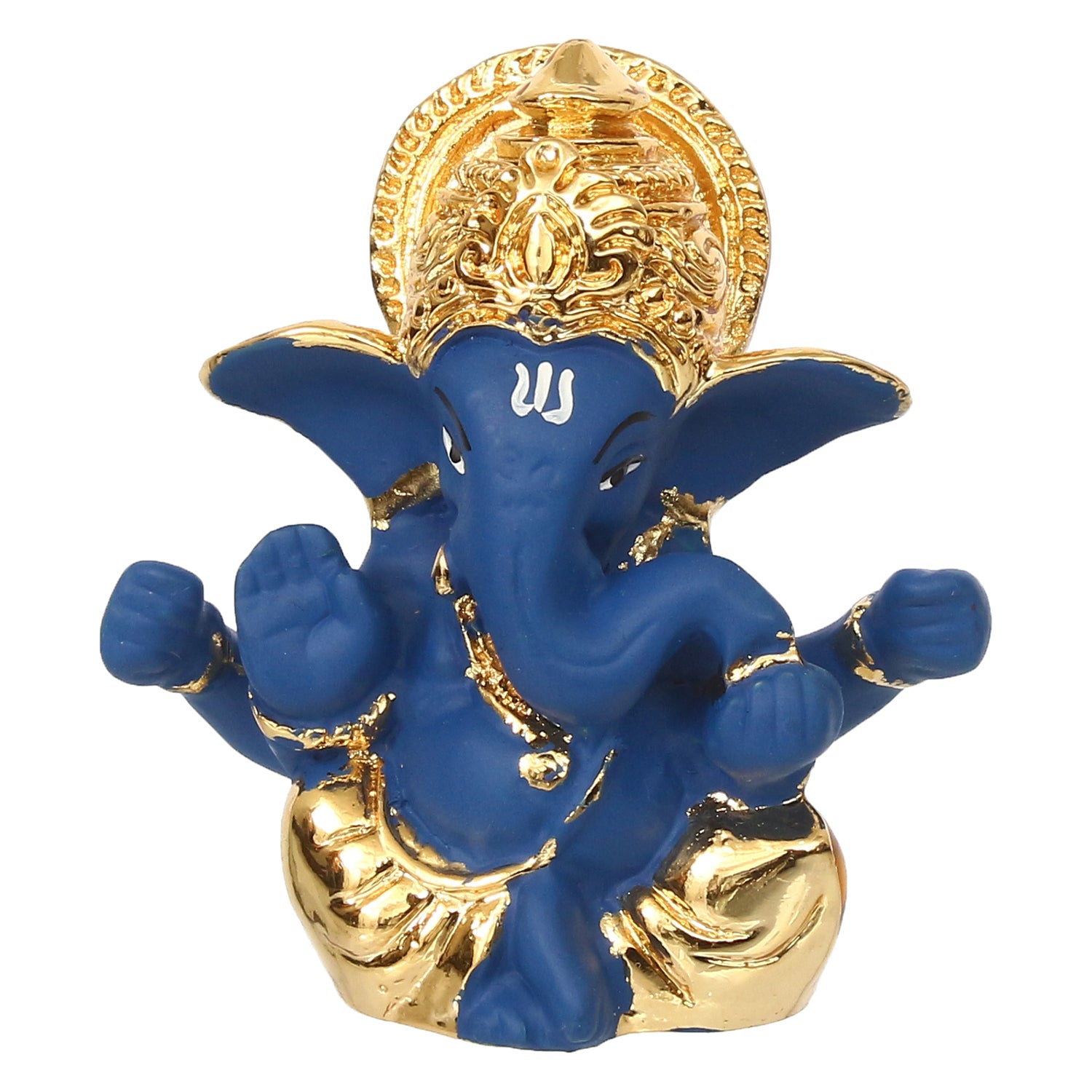Gold Plated and Blue Polyresin Lord Ganesha Idol for Home, Temple, Office and Car Dashboard 2