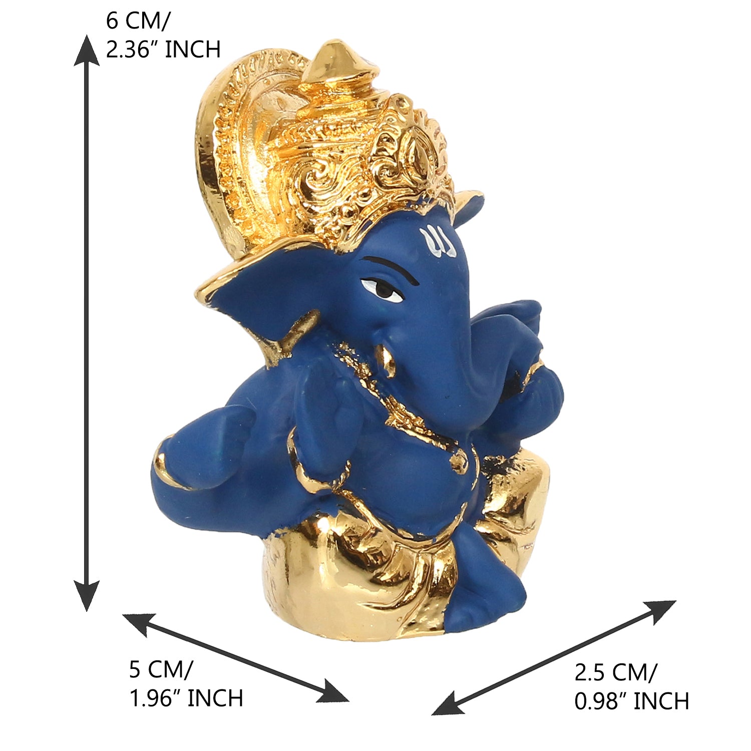 Gold Plated and Blue Polyresin Lord Ganesha Idol for Home, Temple, Office and Car Dashboard 3