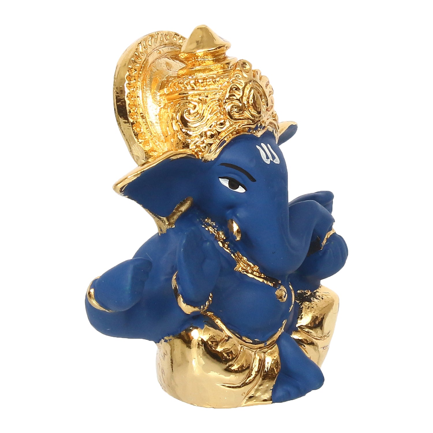 Gold Plated and Blue Polyresin Lord Ganesha Idol for Home, Temple, Office and Car Dashboard 4
