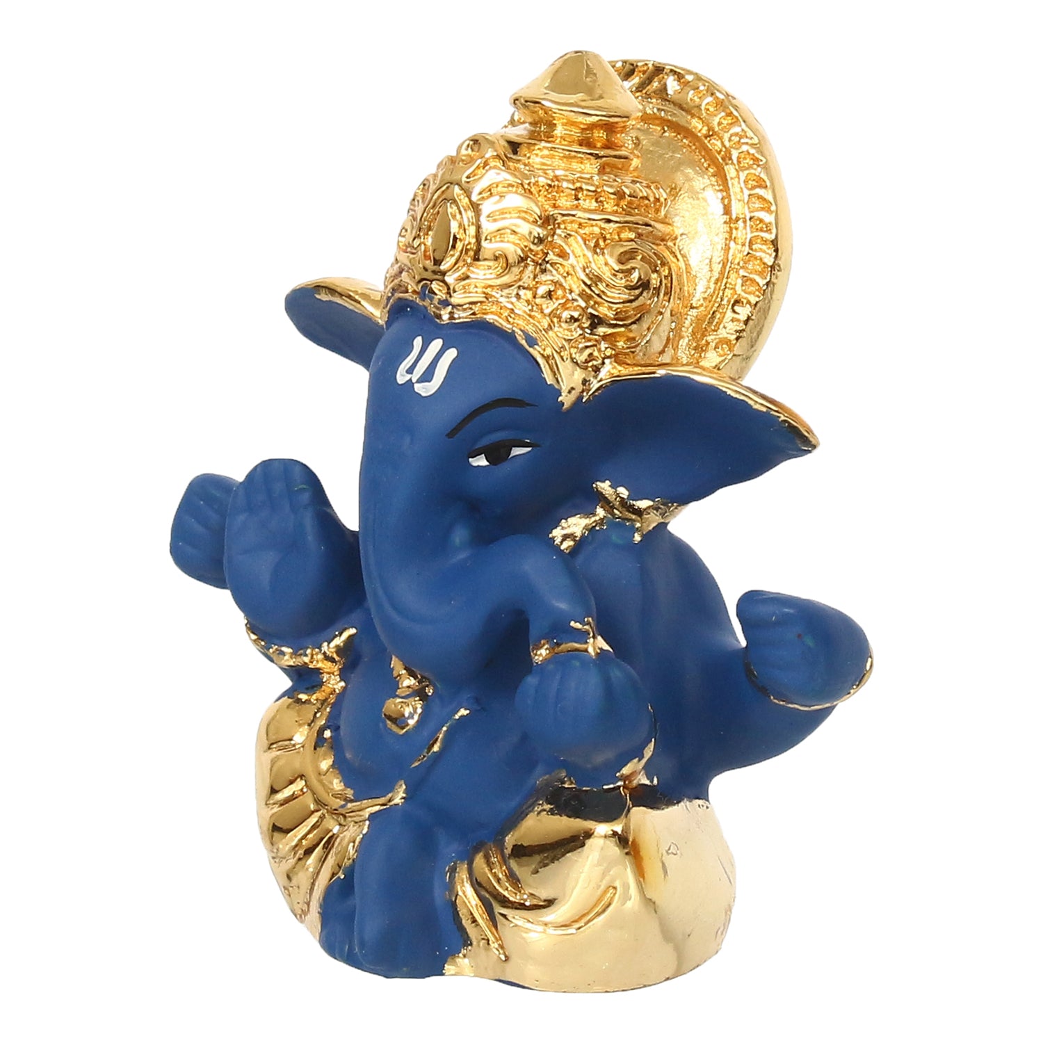 Gold Plated and Blue Polyresin Lord Ganesha Idol for Home, Temple, Office and Car Dashboard 5