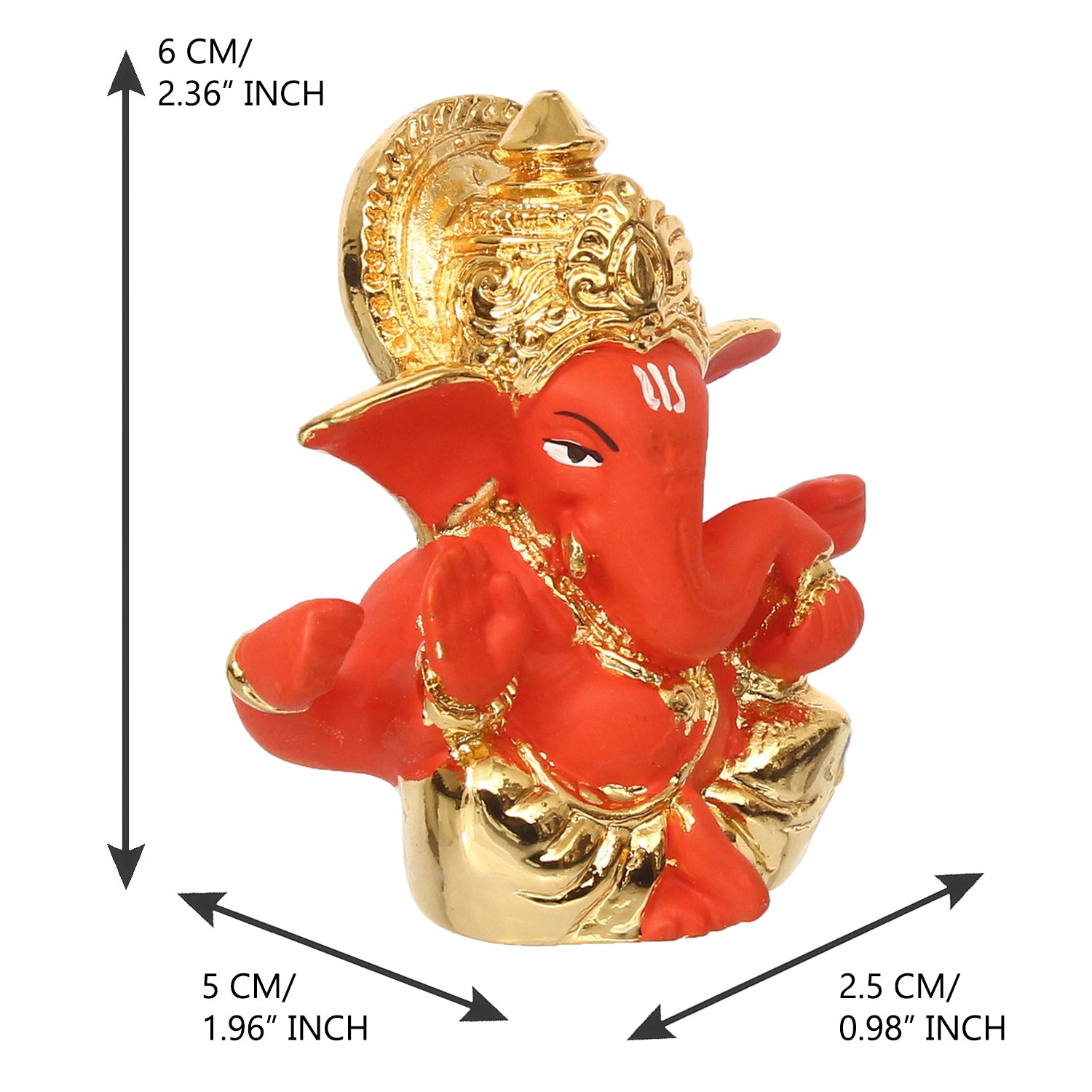 Gold Plated Orange Polyresin Lord Ganesha Idol for Home, Temple, Office and Car Dashboard 3
