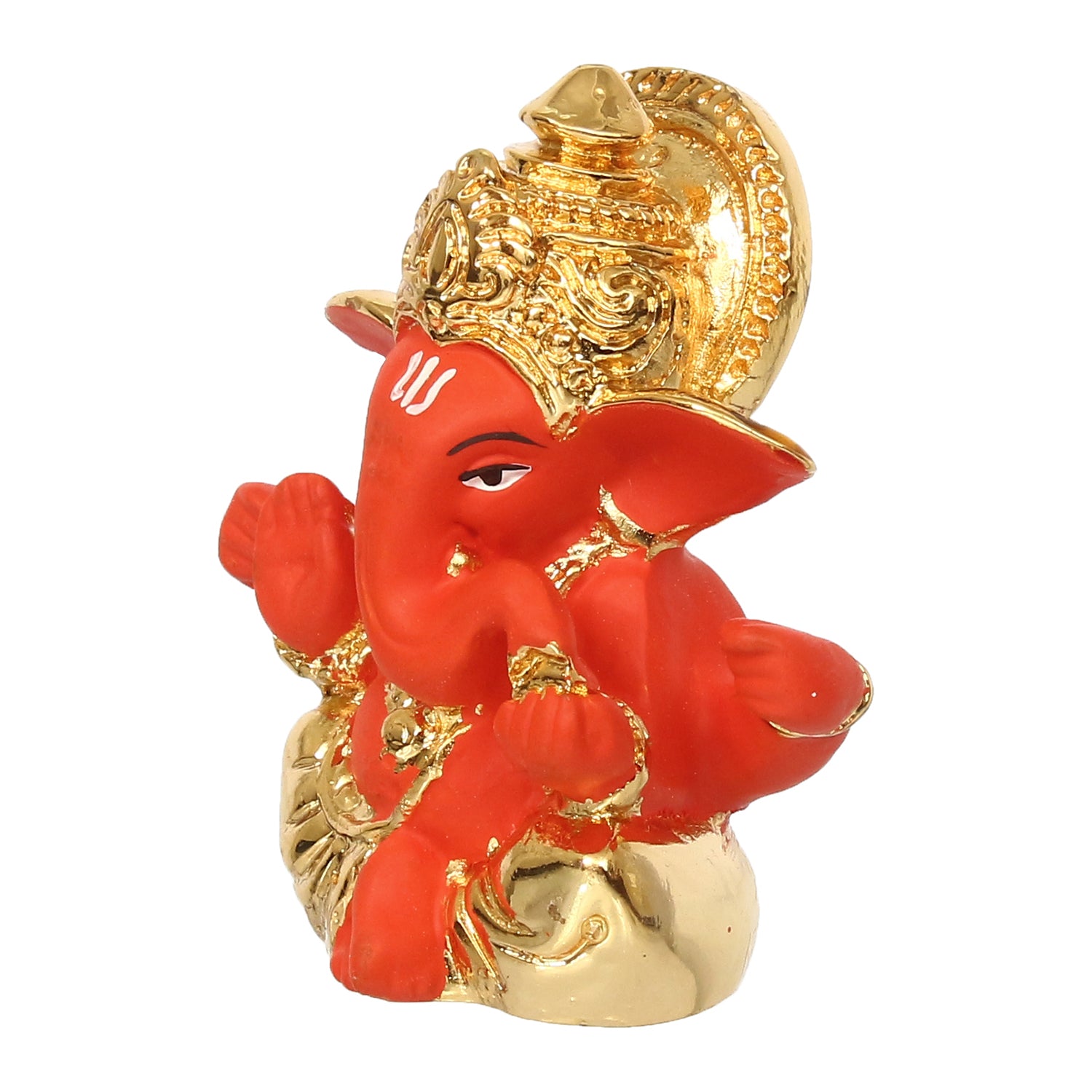 Gold Plated Orange Polyresin Lord Ganesha Idol for Home, Temple, Office and Car Dashboard 5